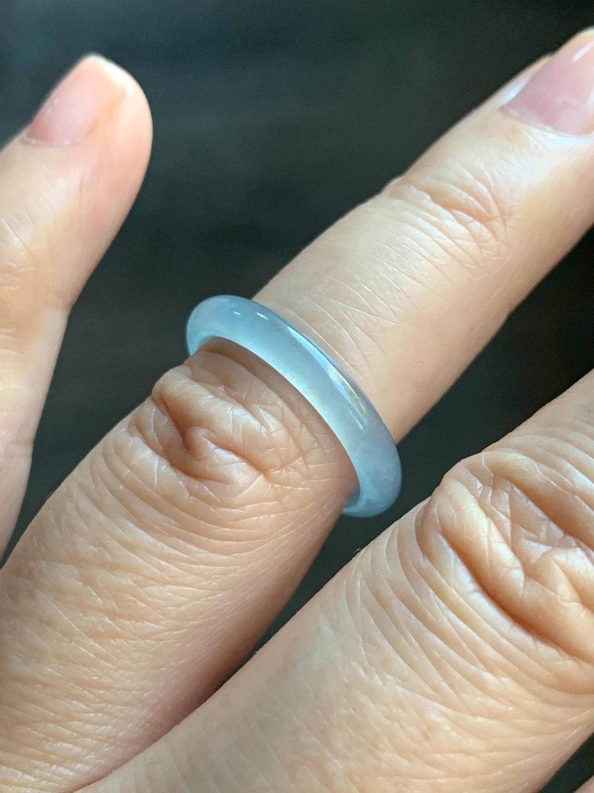 Natural Grade A Guatemalan Icy Highly Translucent Pastel Blue Jade Jadeite Band Ring Size 6.5 US 天然冰危起光浅蓝翡翠戒圈 QWZ150B