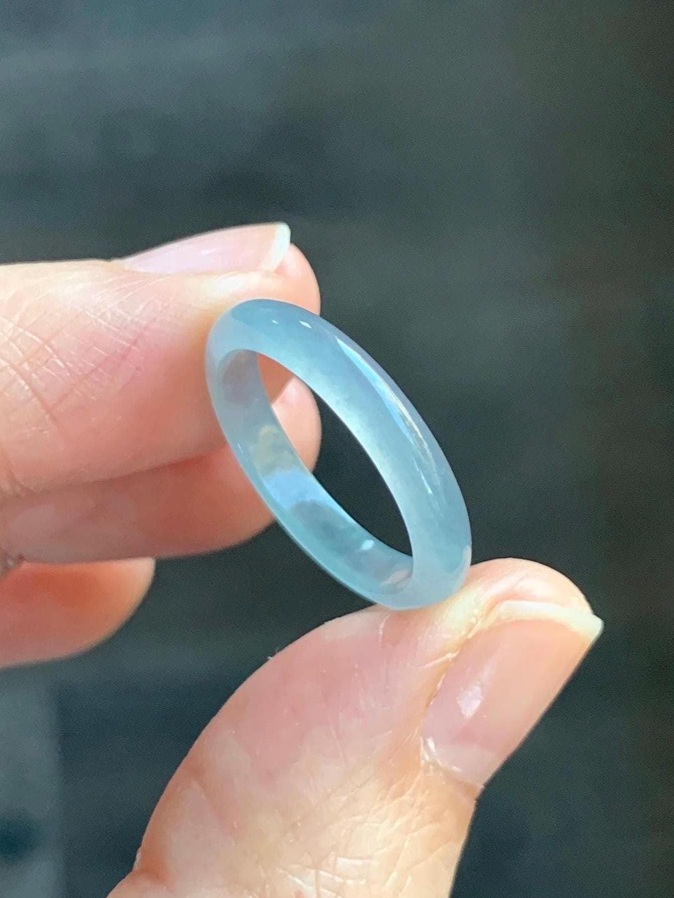 Natural Grade A Guatemalan Icy Highly Translucent Pastel Blue Jade Jadeite Band Ring Size 6.5 US 天然冰危起光浅蓝翡翠戒圈 QWZ150B