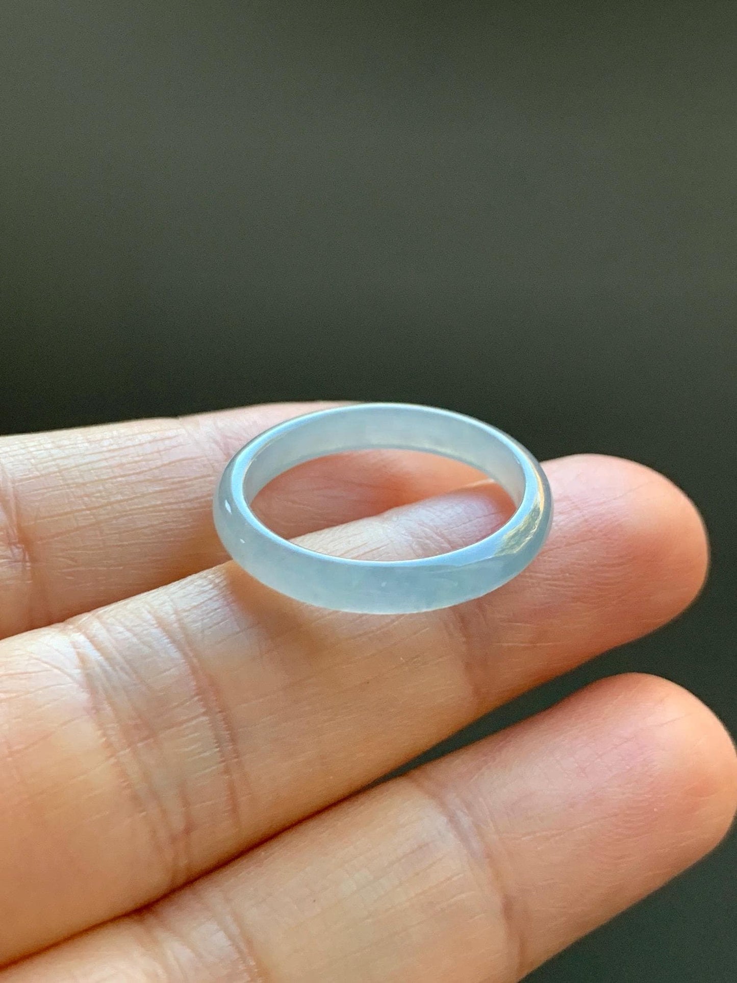 Natural Grade A Guatemalan Icy Highly Translucent Pastel Blue Jade Jadeite Band Ring Size 7.75 US 天然冰危起光浅蓝翡翠戒圈 QWZ150C