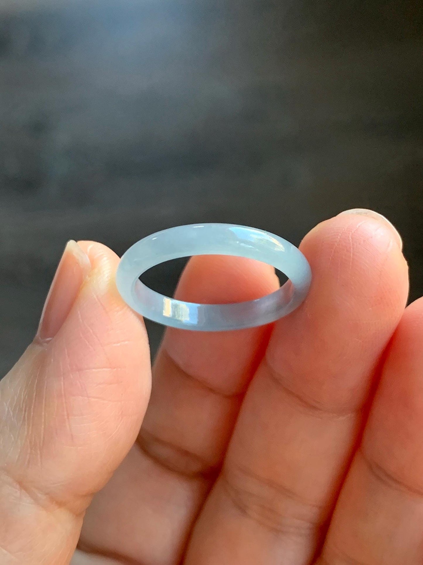 Natural Grade A Guatemalan Icy Highly Translucent Pastel Blue Jade Jadeite Band Ring Size 7.75 US 天然冰危起光浅蓝翡翠戒圈 QWZ150C