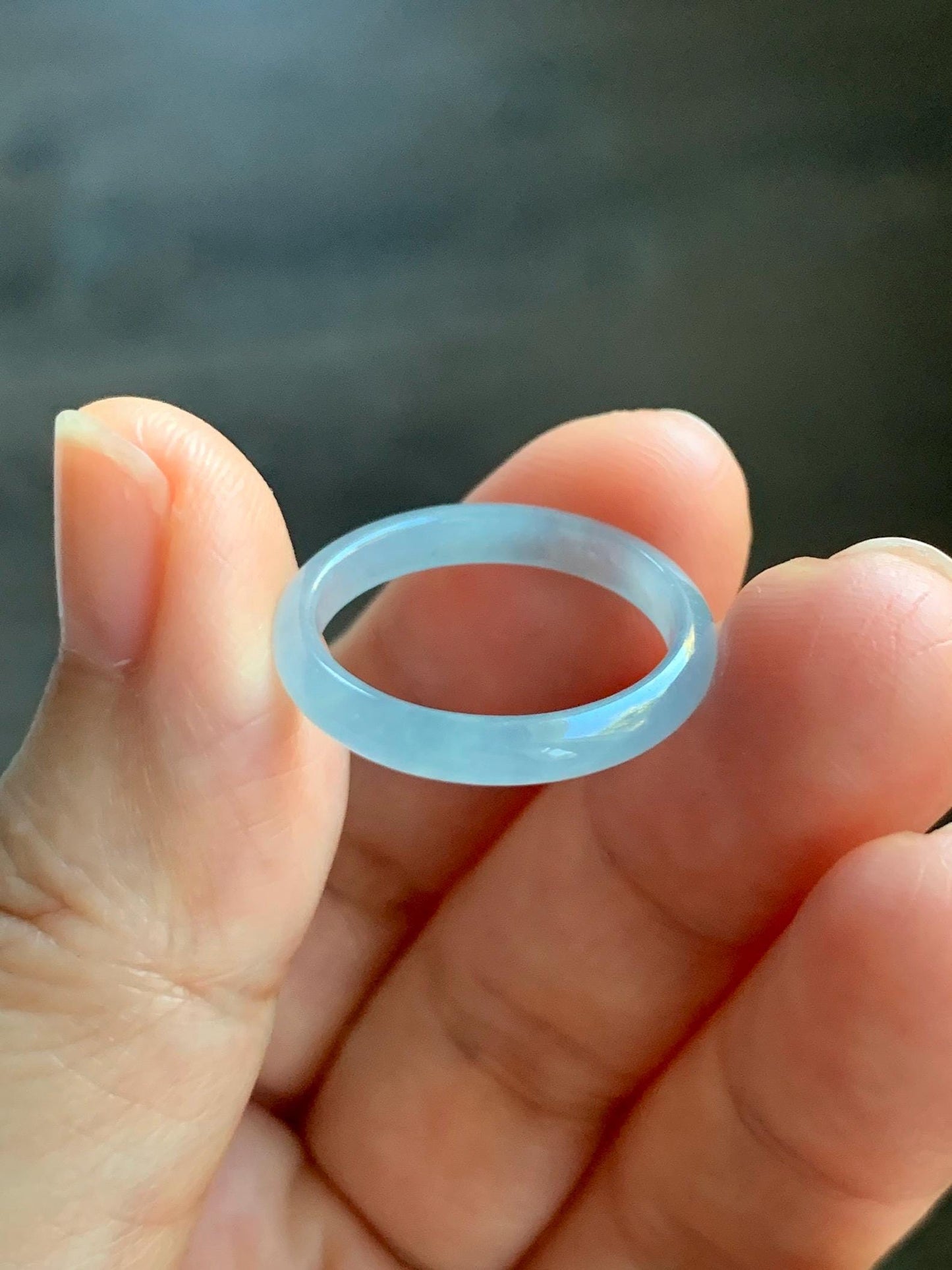 Natural Grade A Guatemalan Icy Highly Translucent Pastel Blue Jade Jadeite Band Ring Size 7.75 US 天然冰危起光浅蓝翡翠戒圈 QWZ150C