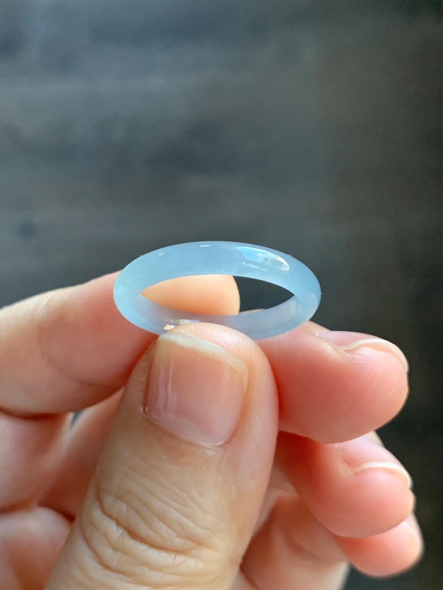 Natural Grade A Guatemalan Icy Highly Translucent Pastel Blue Jade Jadeite Band Ring Size 7.75 US 天然冰危起光浅蓝翡翠戒圈 QWZ150C