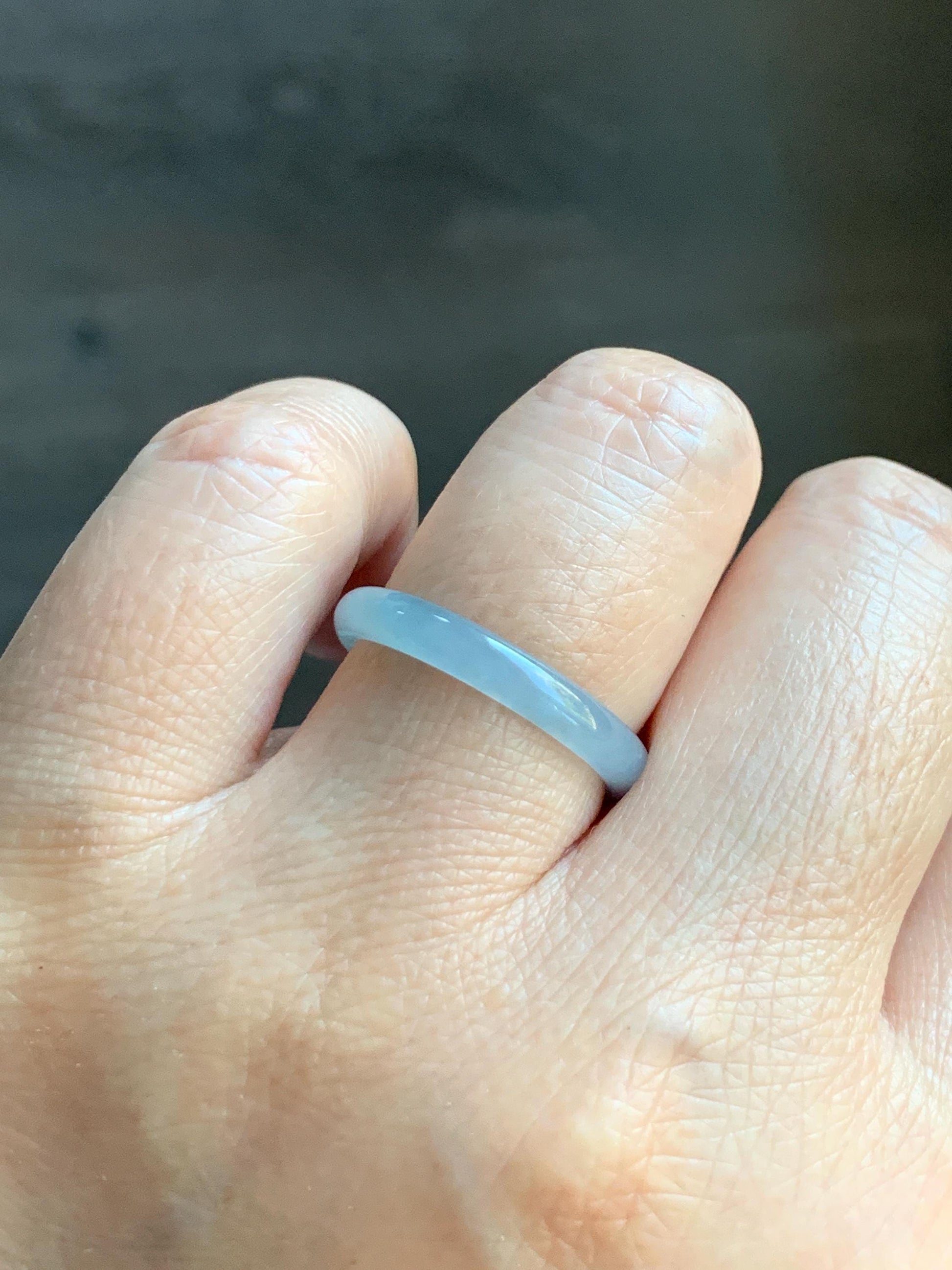 Natural Grade A Guatemalan Icy Highly Translucent Pastel Blue Jade Jadeite Band Ring Size 7.75 US 天然冰危起光浅蓝翡翠戒圈 QWZ150C