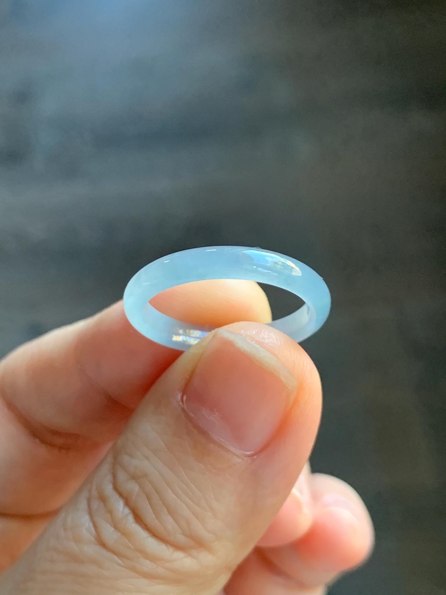 Natural Grade A Guatemalan Icy Highly Translucent Pastel Blue Jade Jadeite Band Ring Size 7.75 US 天然冰危起光浅蓝翡翠戒圈 QWZ150C
