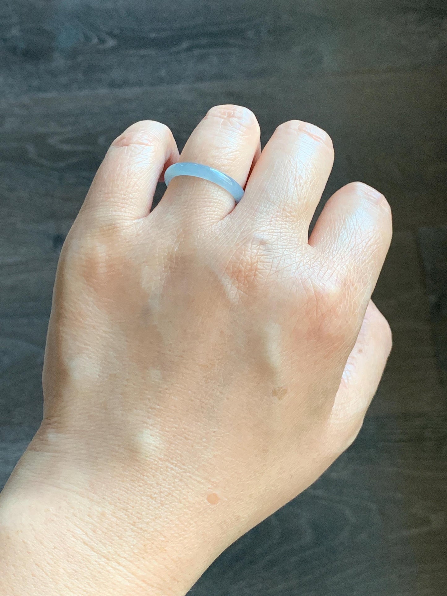 Natural Grade A Guatemalan Icy Highly Translucent Pastel Blue Jade Jadeite Band Ring Size 7.75 US 天然冰危起光浅蓝翡翠戒圈 QWZ150C