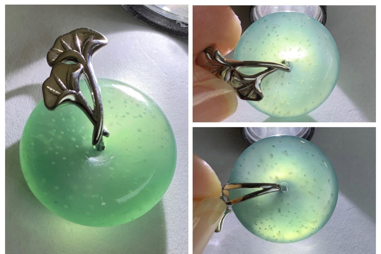 Certified Natural Grade A Guatemalan Icy Translucent Dark Teal Jadeite Ping An Kou Donut Ginkgo Pendant Sterling Silver 天然冰危蓝绿翡翠平安扣吊坠 3766