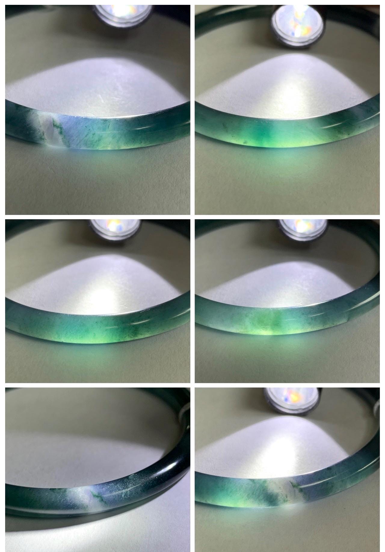 Certified Natural Grade A Guatemalan Icy Translucent Dark Teal Blue Marbled Jade Jadeite Bangle Bracelet 58.25mm 7.2” 天然冰胶危蓝飘花翡翠细圆条手镯 071