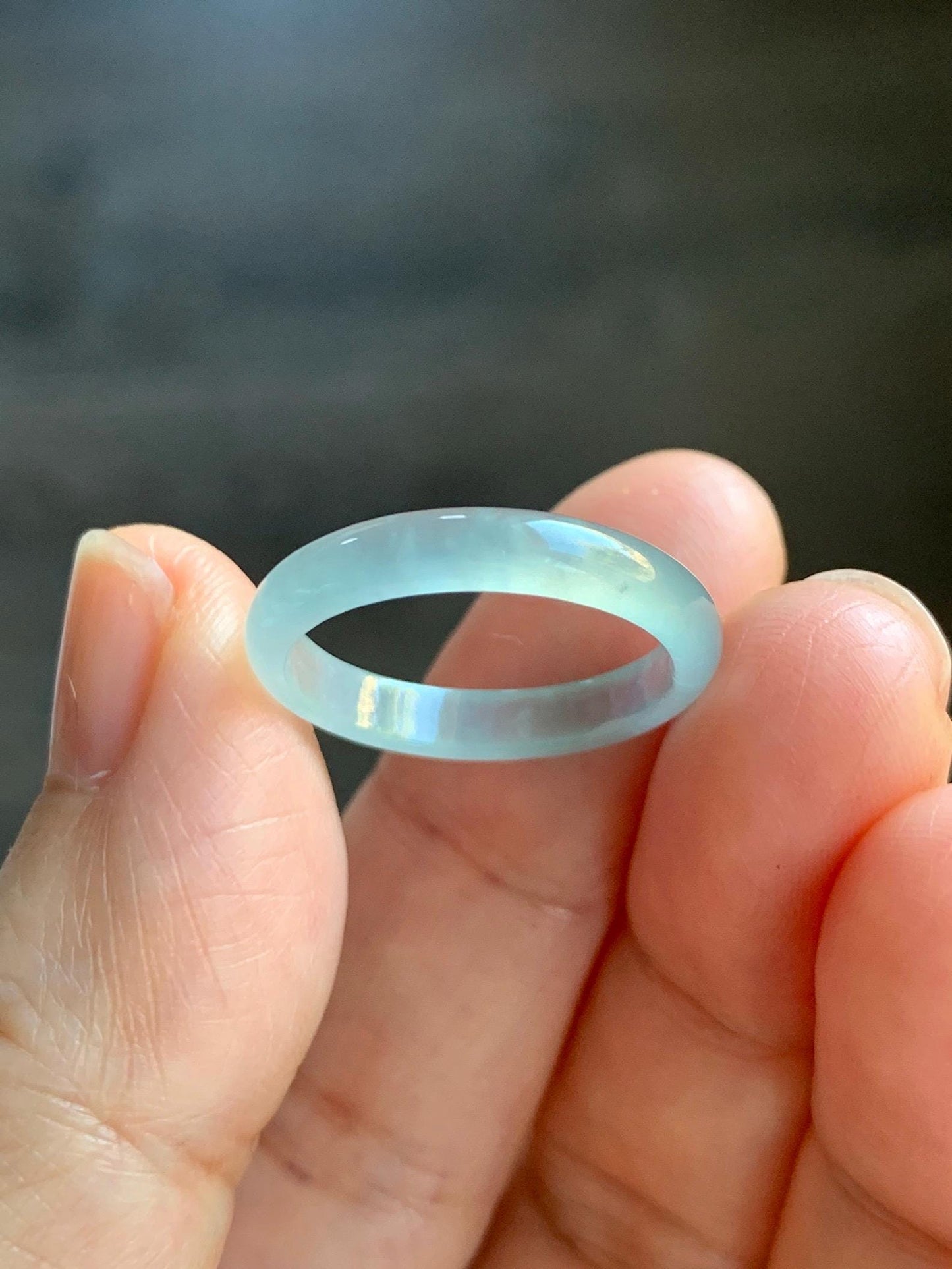 Natural Grade A Guatemalan Icy Highly Translucent Pastel Teal Blue Jade Jadeite Band Ring Size 7.25 US 天然冰危起光浅蓝绿翡翠戒圈 QWZ150E