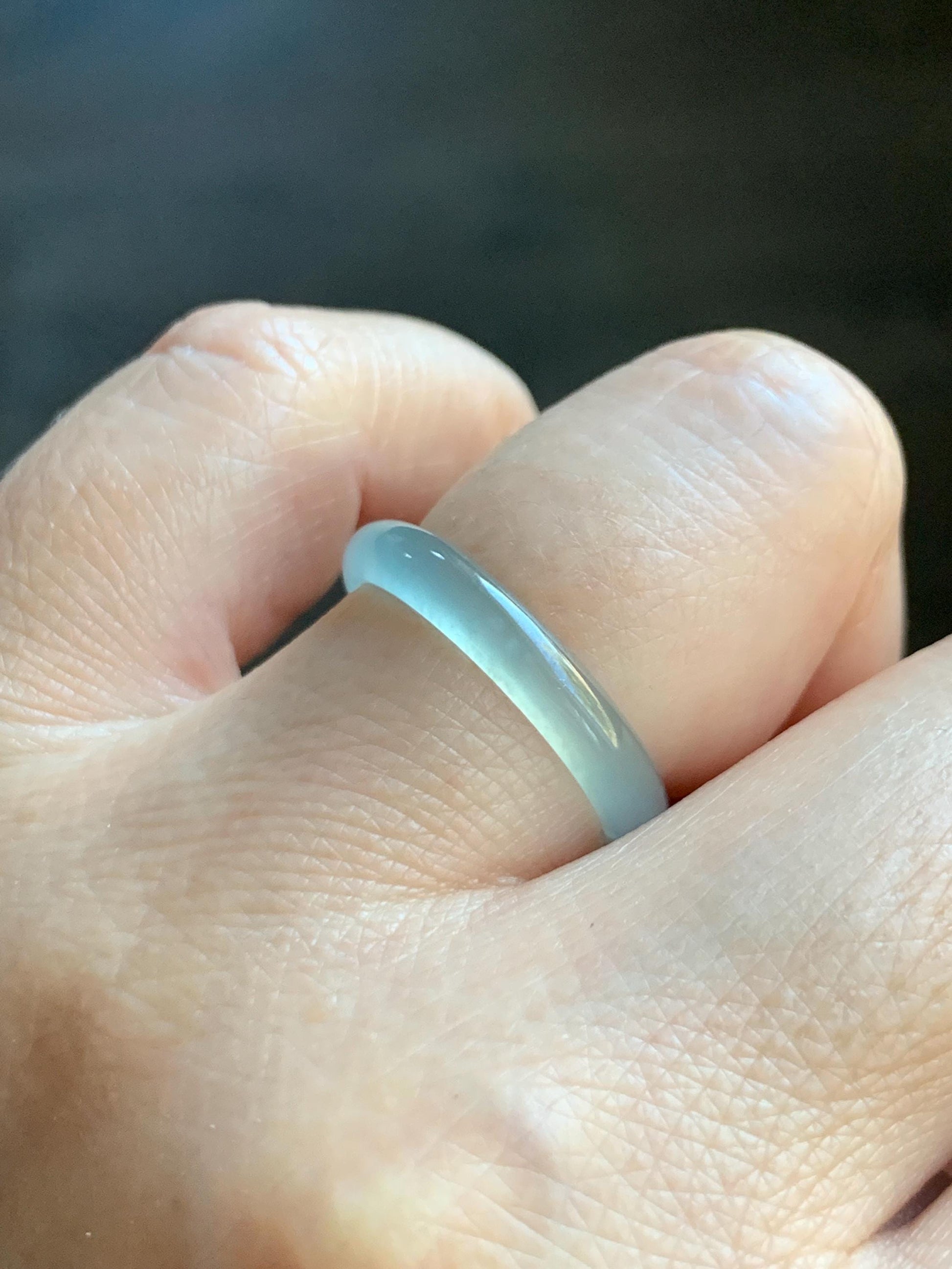 Natural Grade A Guatemalan Icy Highly Translucent Pastel Teal Blue Jade Jadeite Band Ring Size 7.25 US 天然冰危起光浅蓝绿翡翠戒圈 QWZ150E