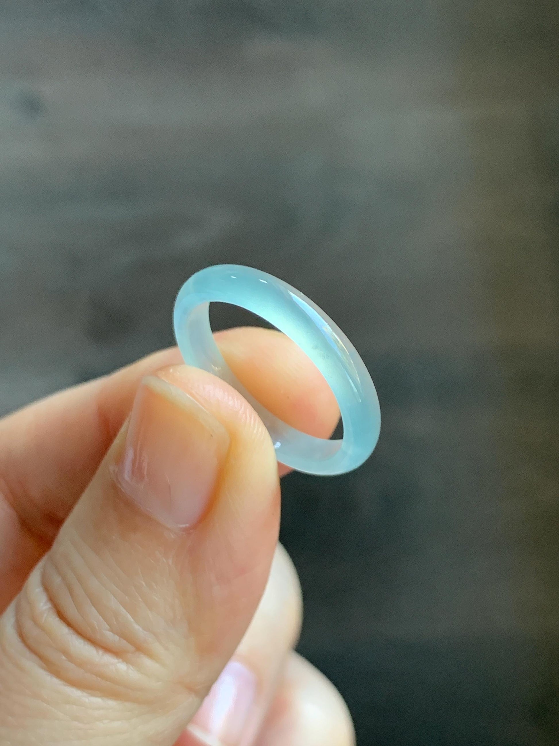 Natural Grade A Guatemalan Icy Highly Translucent Pastel Teal Blue Jade Jadeite Band Ring Size 7.25 US 天然冰危起光浅蓝绿翡翠戒圈 QWZ150E