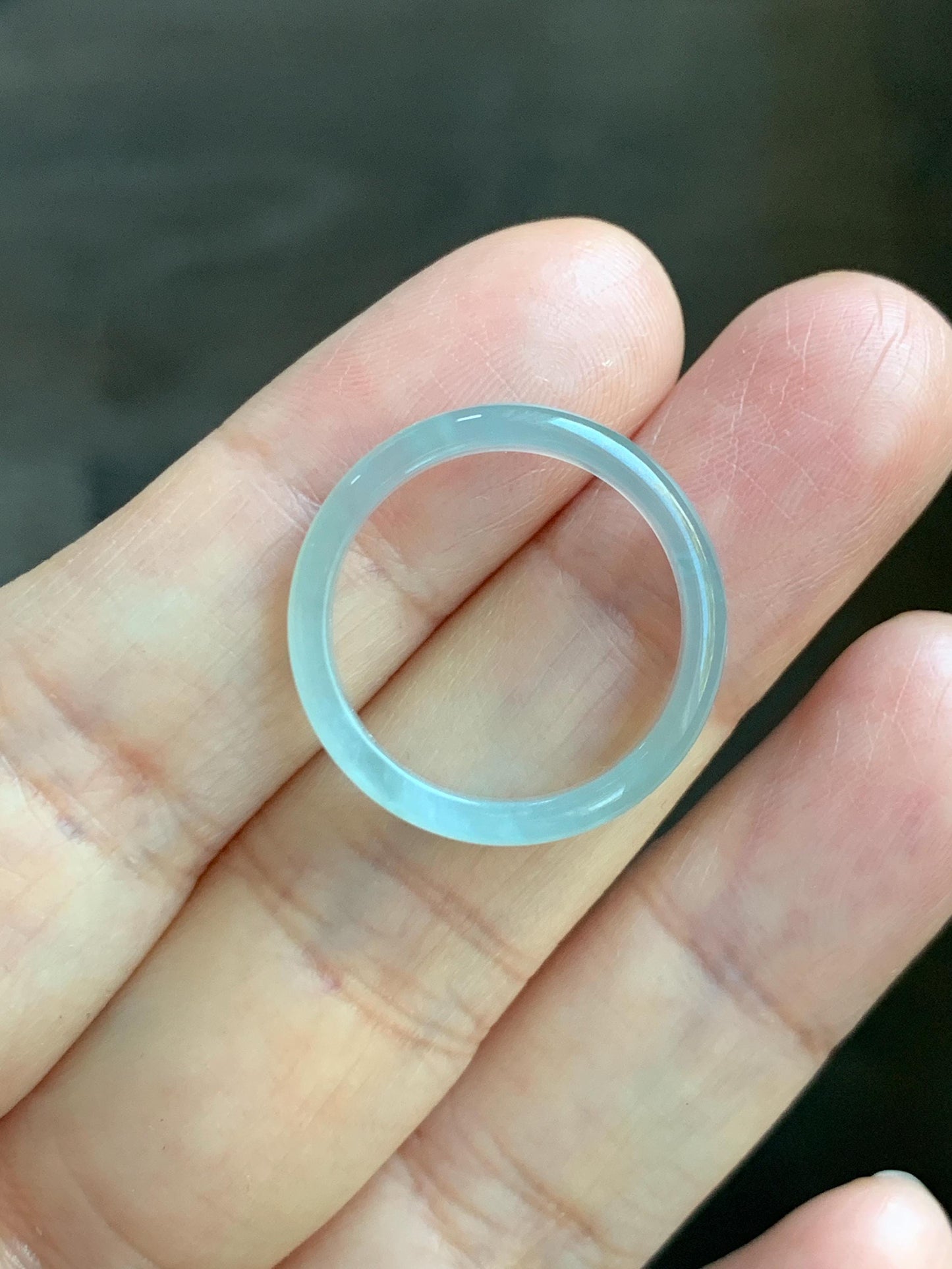 Natural Grade A Guatemalan Icy Highly Translucent Pastel Teal Blue Jade Jadeite Band Ring Size 7.25 US 天然冰危起光浅蓝绿翡翠戒圈 QWZ150E