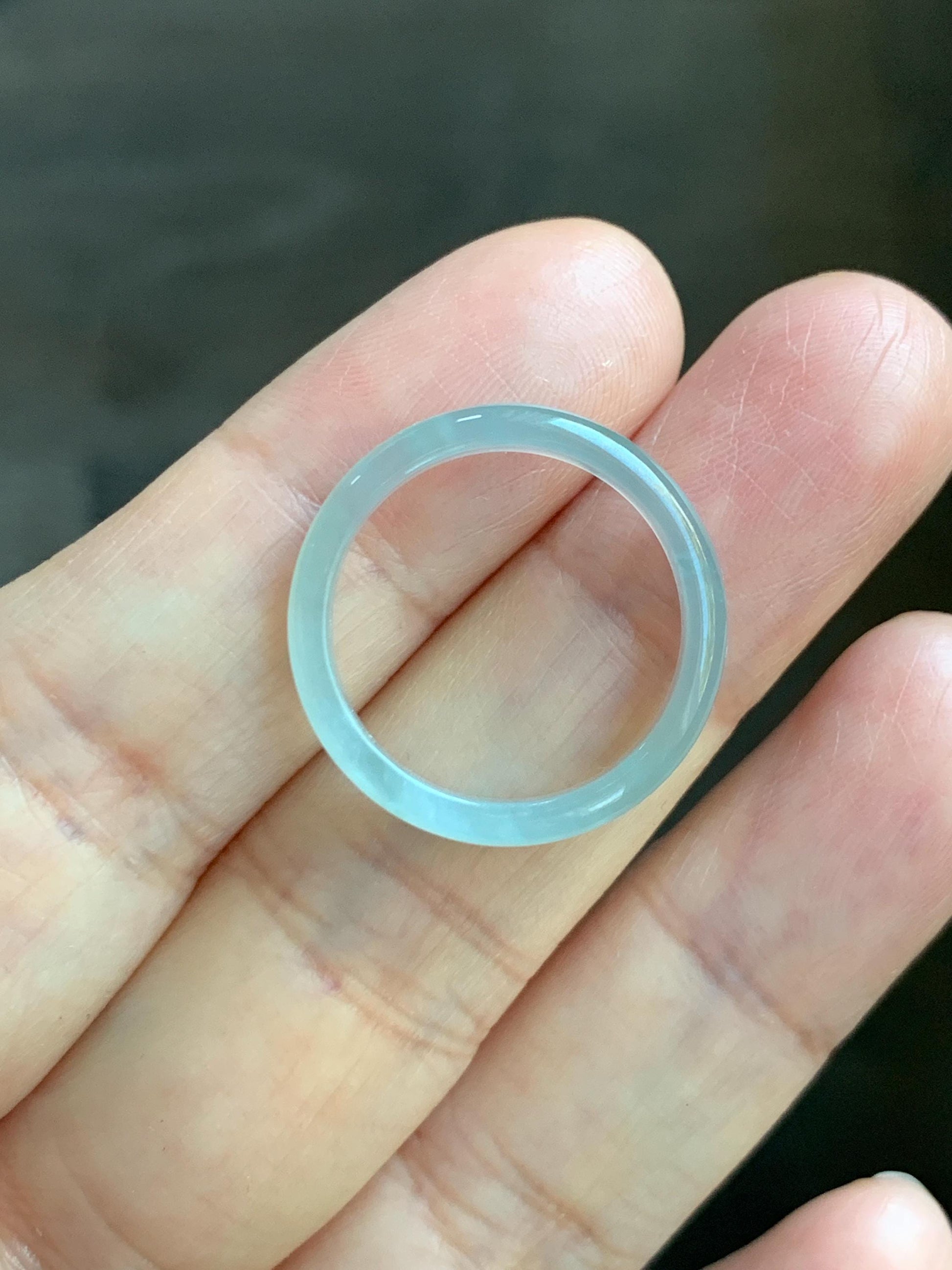 Natural Grade A Guatemalan Icy Highly Translucent Pastel Teal Blue Jade Jadeite Band Ring Size 7.25 US 天然冰危起光浅蓝绿翡翠戒圈 QWZ150E