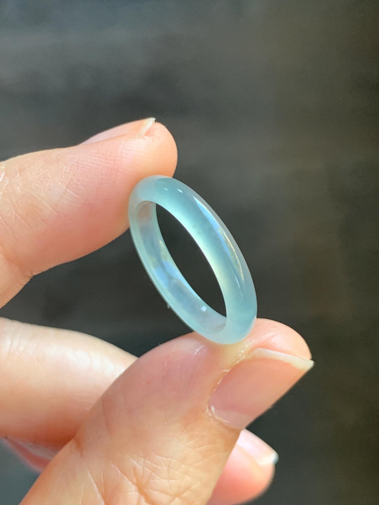 Natural Grade A Guatemalan Icy Highly Translucent Pastel Teal Blue Jade Jadeite Band Ring Size 7.25 US 天然冰危起光浅蓝绿翡翠戒圈 QWZ150E