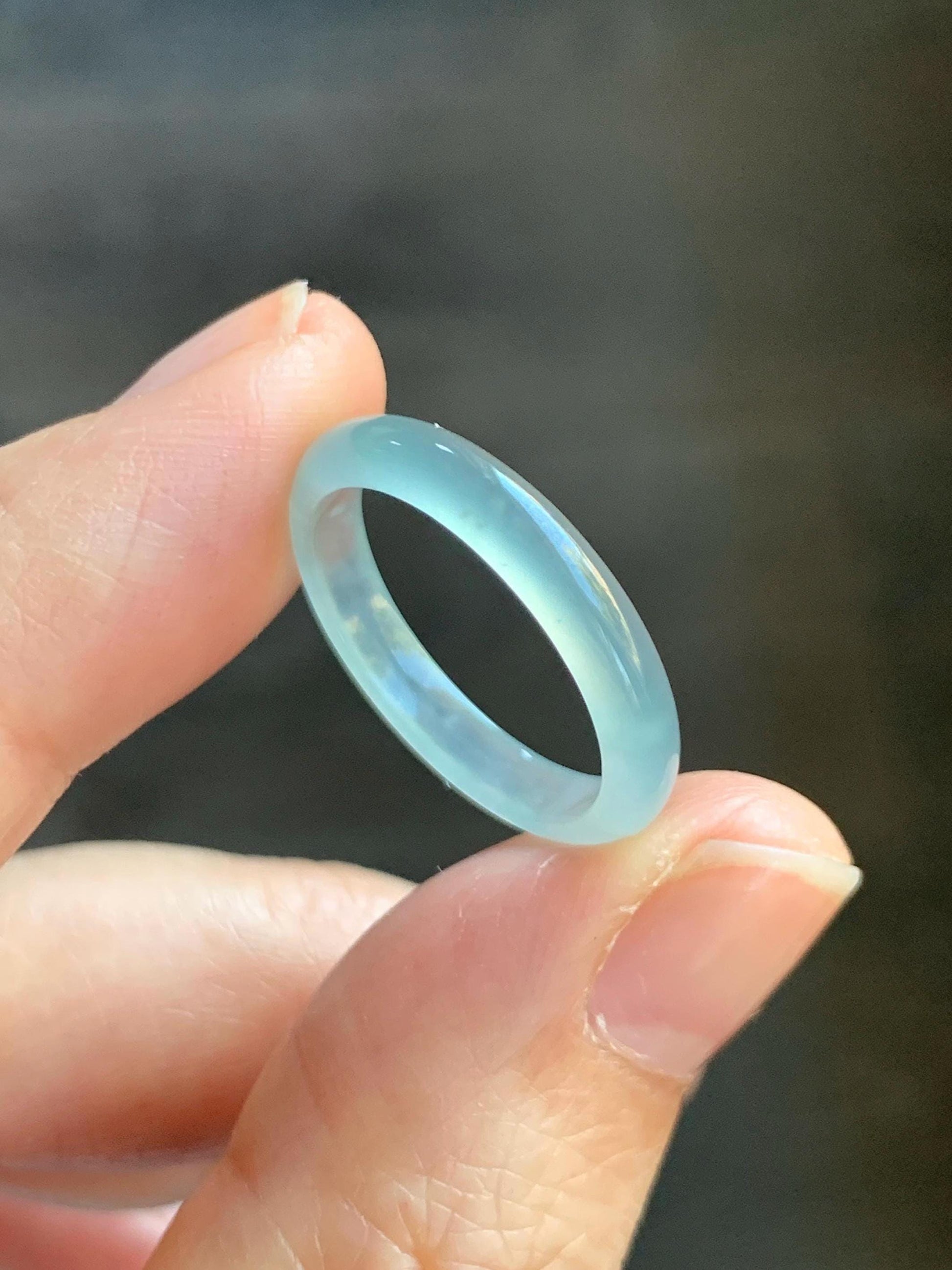 Natural Grade A Guatemalan Icy Highly Translucent Pastel Teal Blue Jade Jadeite Band Ring Size 7.25 US 天然冰危起光浅蓝绿翡翠戒圈 QWZ150E
