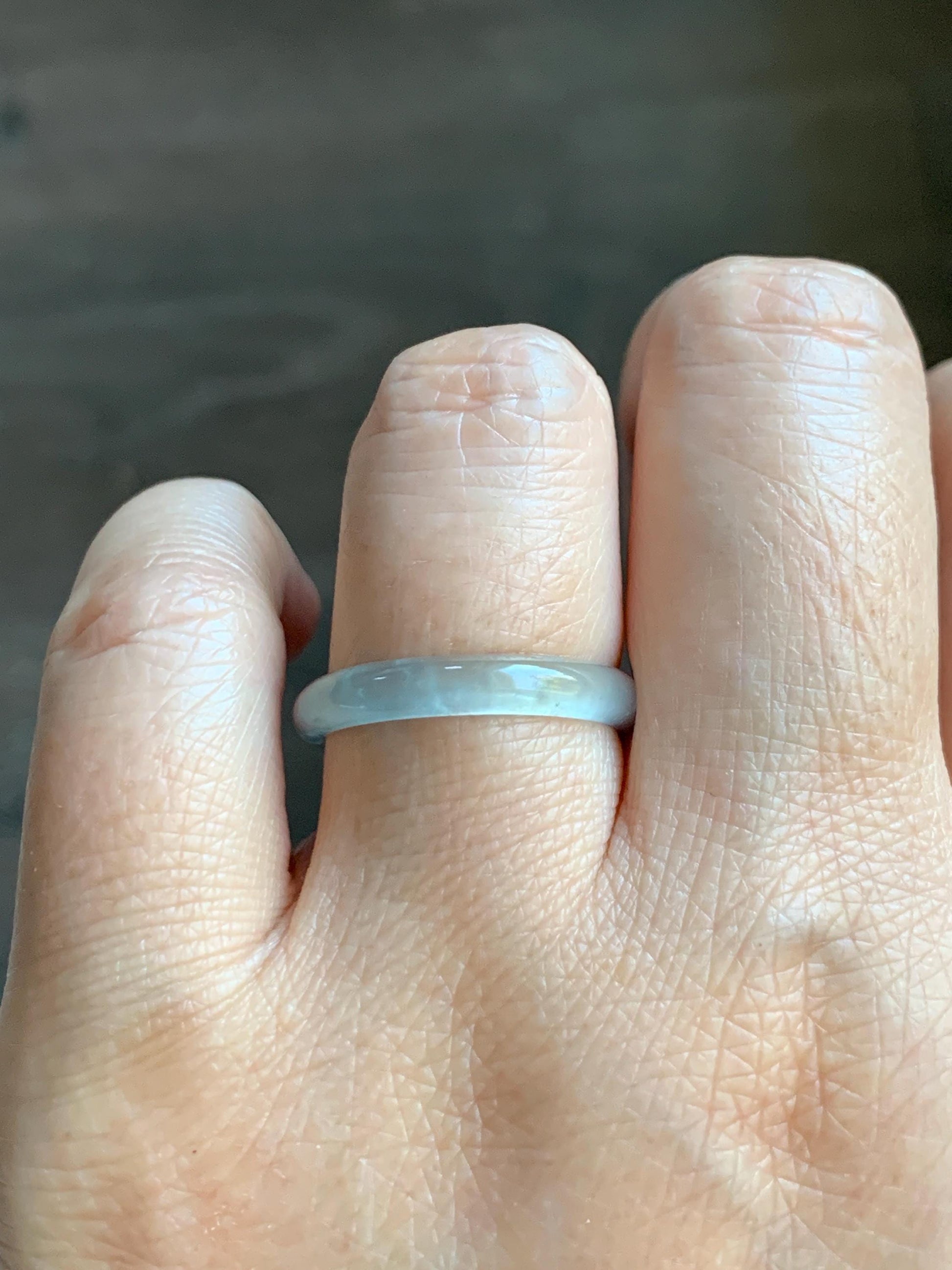 Natural Grade A Guatemalan Icy Highly Translucent Pastel Teal Blue Jade Jadeite Band Ring Size 8.5 US 天然冰危起光浅蓝绿翡翠戒圈 QWZ150F