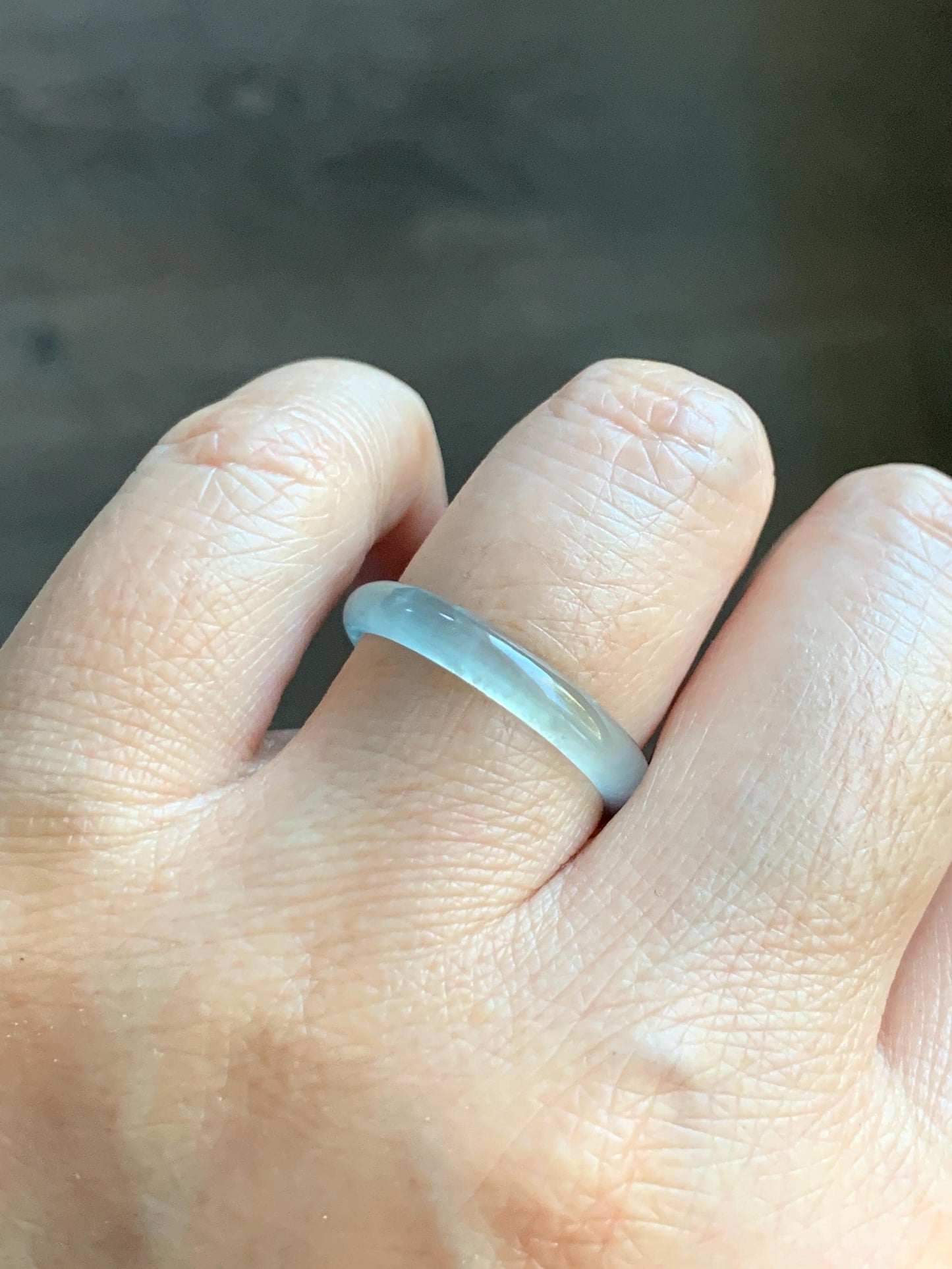 Natural Grade A Guatemalan Icy Highly Translucent Pastel Teal Blue Jade Jadeite Band Ring Size 8.5 US 天然冰危起光浅蓝绿翡翠戒圈 QWZ150F