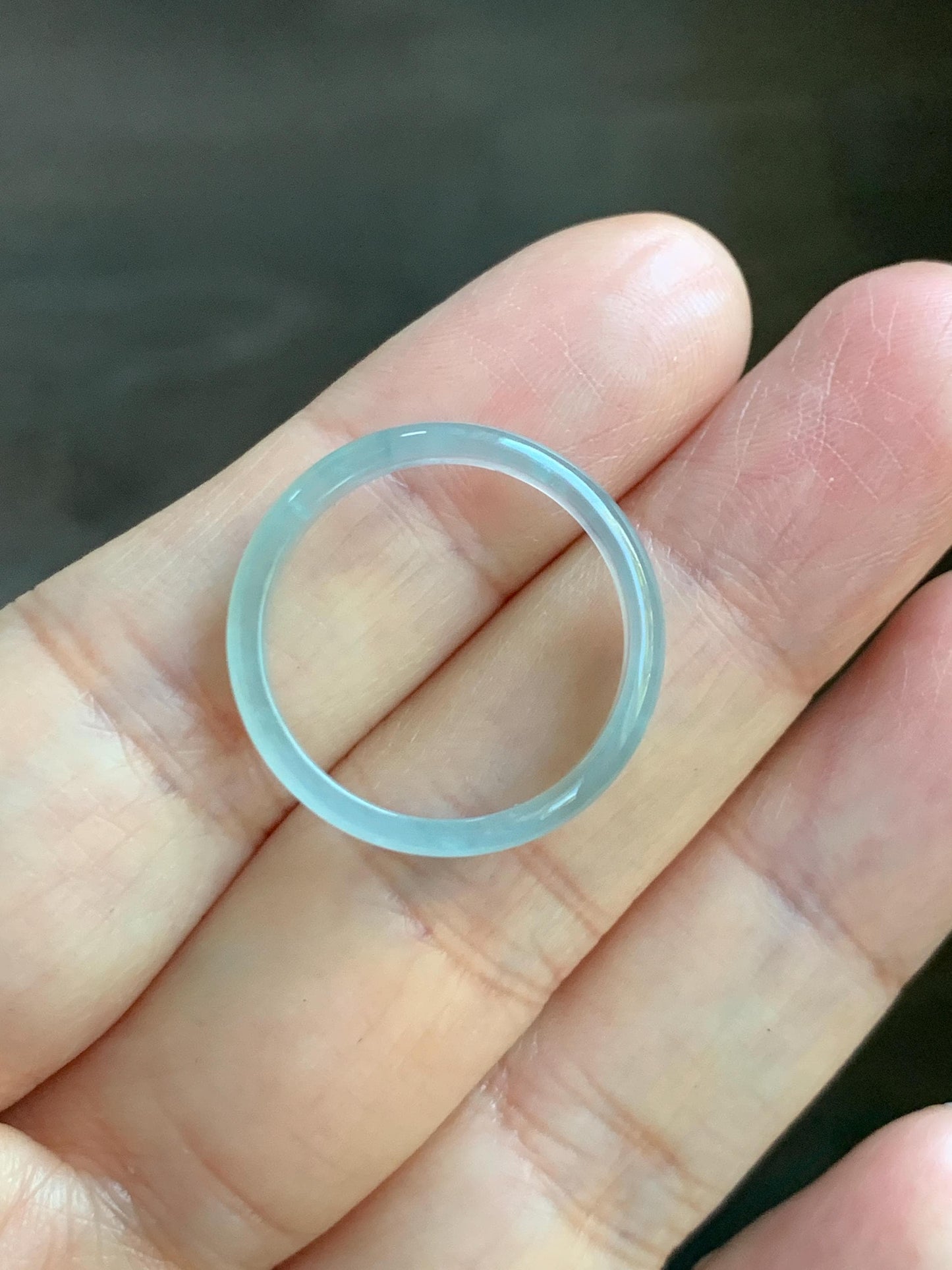 Natural Grade A Guatemalan Icy Highly Translucent Pastel Teal Blue Jade Jadeite Band Ring Size 8.5 US 天然冰危起光浅蓝绿翡翠戒圈 QWZ150F