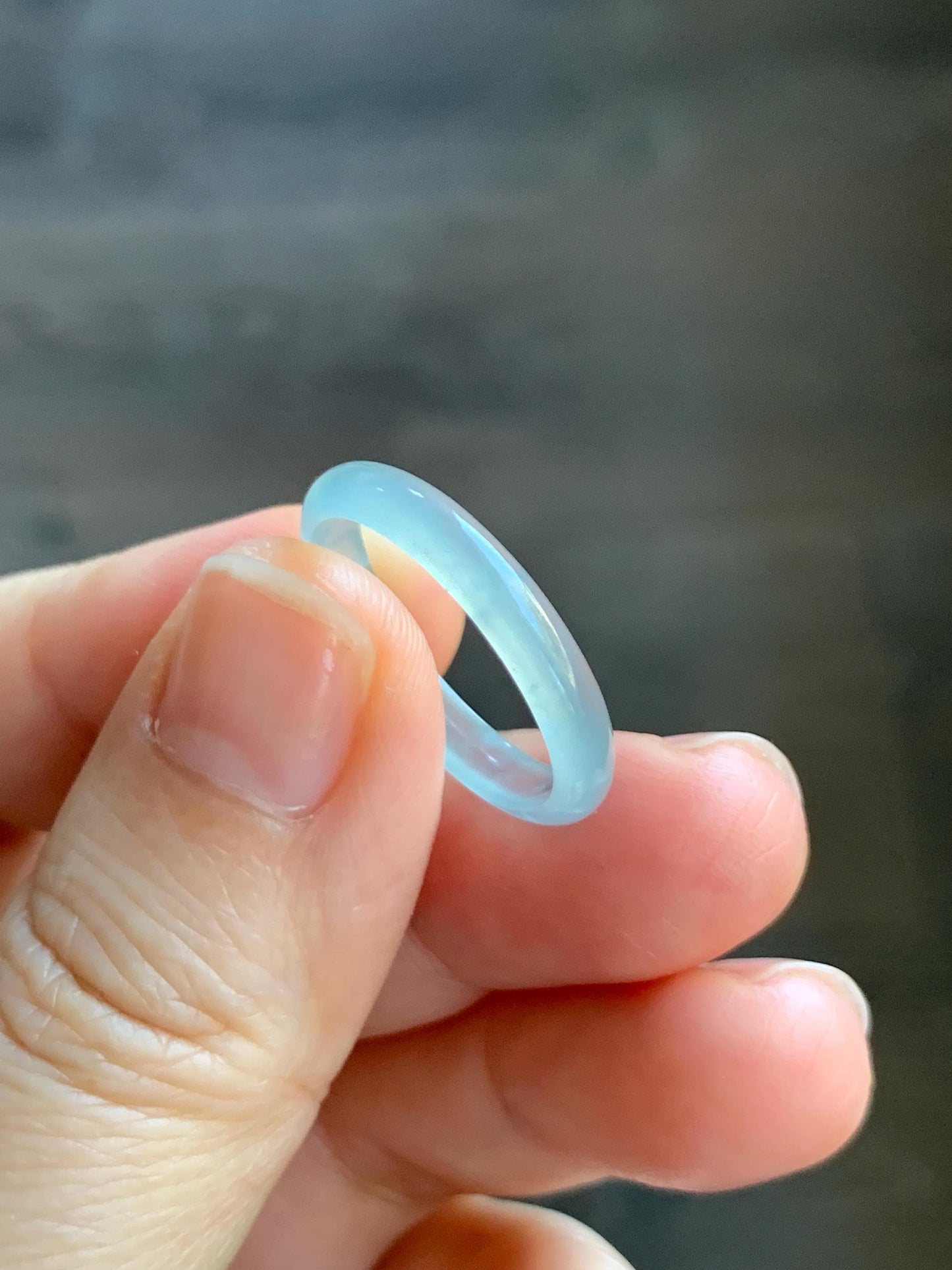 Natural Grade A Guatemalan Icy Highly Translucent Pastel Teal Blue Jade Jadeite Band Ring Size 8.5 US 天然冰危起光浅蓝绿翡翠戒圈 QWZ150F