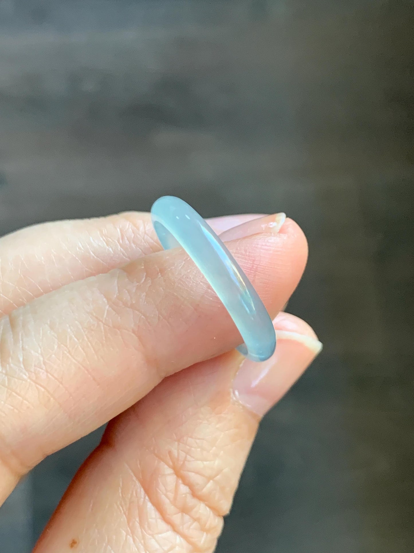 Natural Grade A Guatemalan Icy Highly Translucent Pastel Teal Blue Jade Jadeite Band Ring Size 8.5 US 天然冰危起光浅蓝绿翡翠戒圈 QWZ150F