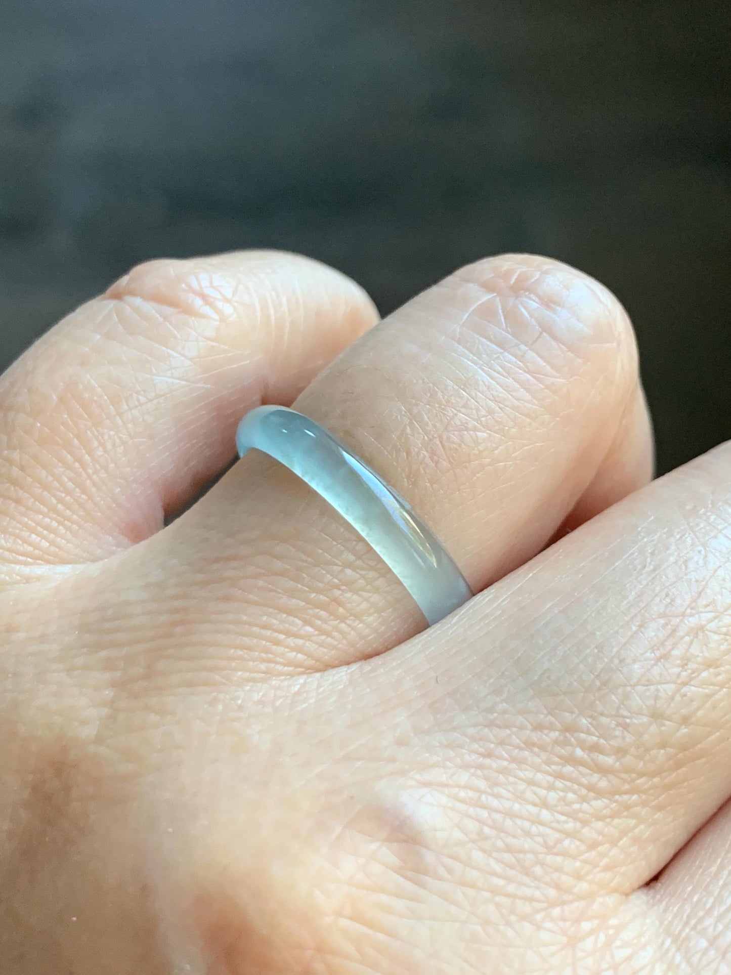 Natural Grade A Guatemalan Icy Highly Translucent Pastel Teal Blue Jade Jadeite Band Ring Size 8.5 US 天然冰危起光浅蓝绿翡翠戒圈 QWZ150F