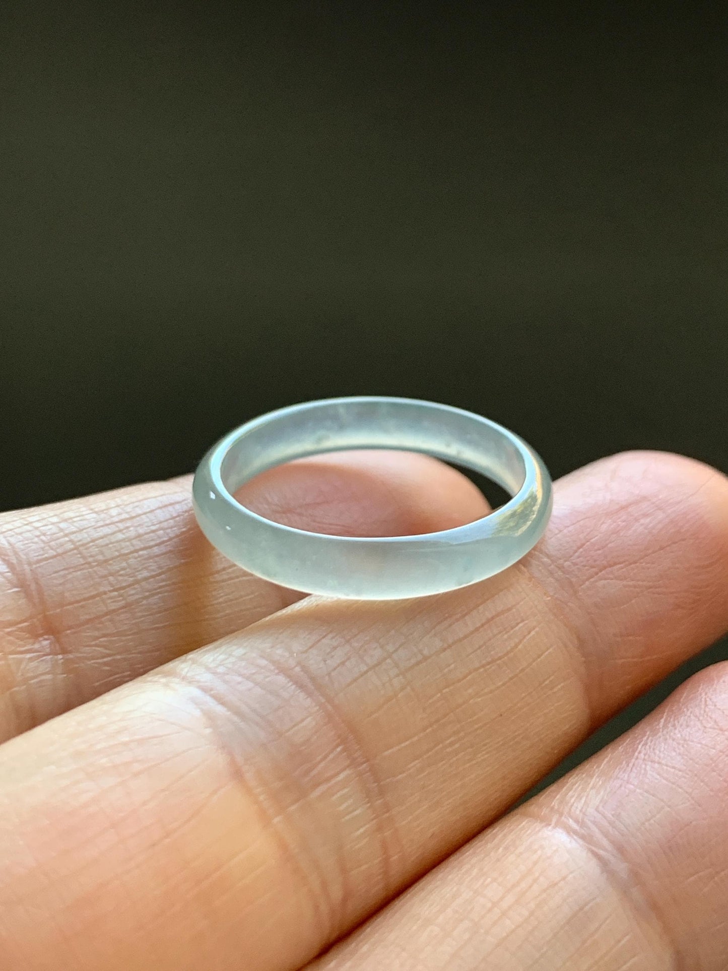 Natural Grade A Guatemalan Icy Highly Translucent Pastel Teal Blue Jade Jadeite Band Ring Size 8.5 US 天然冰危起光浅蓝绿翡翠戒圈 QWZ150F