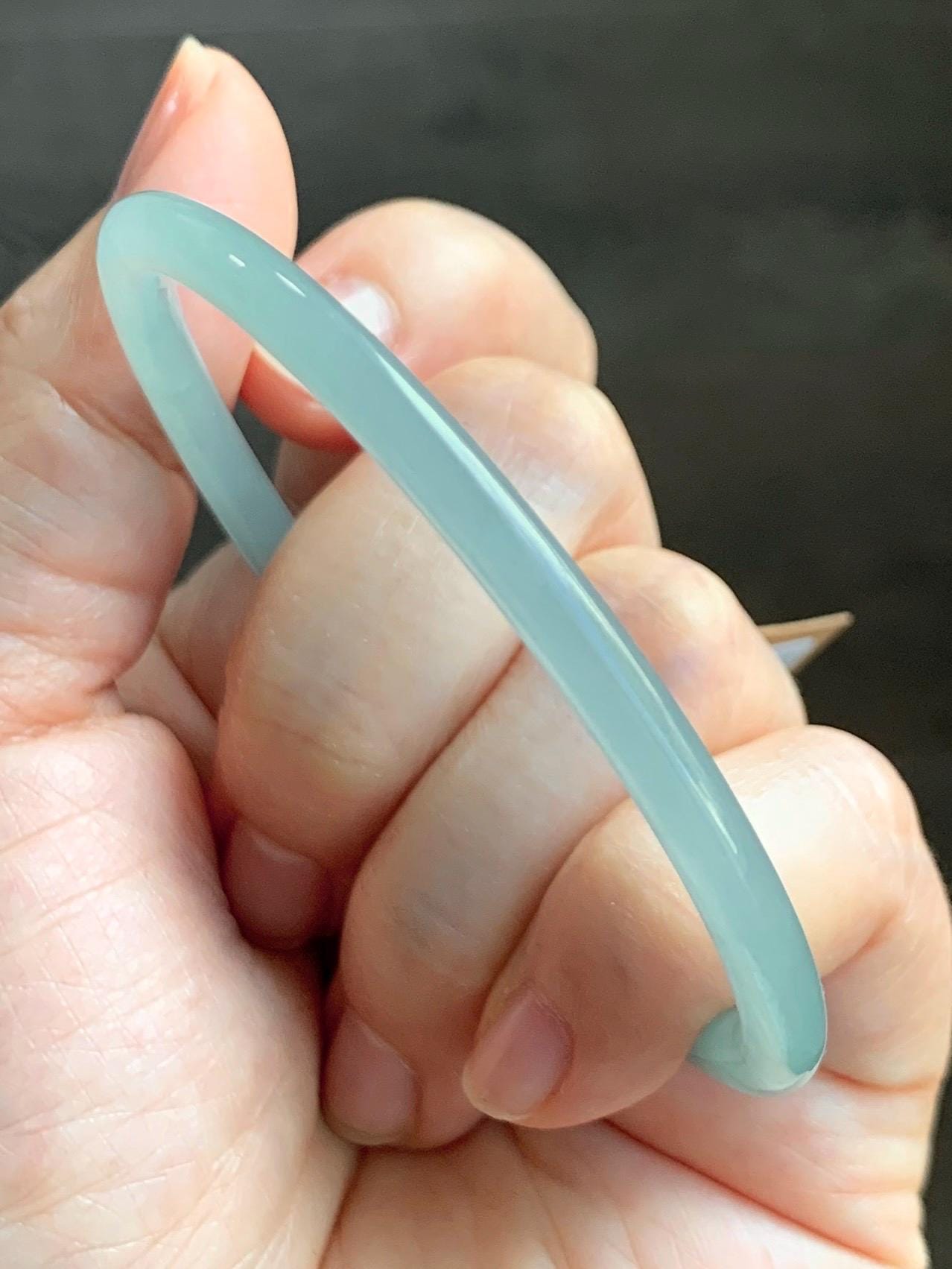 Certified Natural Grade A Guatemalan Icy Translucent Light Dusty Teal Blue Jade Jadeite Bangle Bracelet 57.6mm 7.12" 天然冰危浅蓝绿翡翠圆条手镯 078