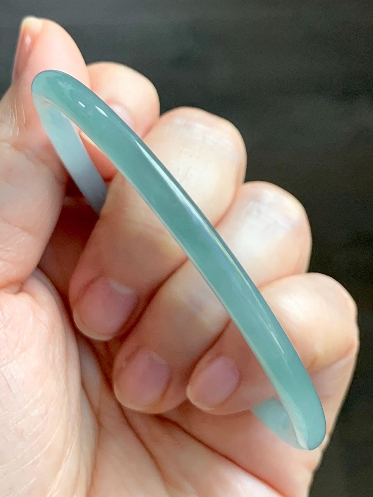 Certified Natural Grade A Guatemalan Icy Translucent Light Dusty Teal Blue Jade Jadeite Bangle Bracelet 57.6mm 7.12" 天然冰危浅蓝绿翡翠圆条手镯 078
