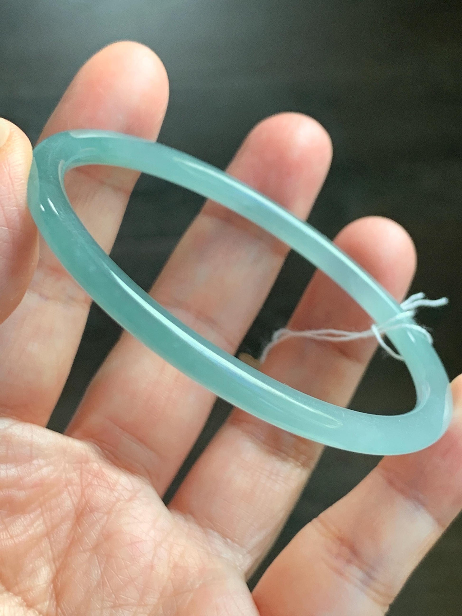 Certified Natural Grade A Guatemalan Icy Translucent Light Dusty Teal Blue Jade Jadeite Bangle Bracelet 57.6mm 7.12" 天然冰危浅蓝绿翡翠圆条手镯 078