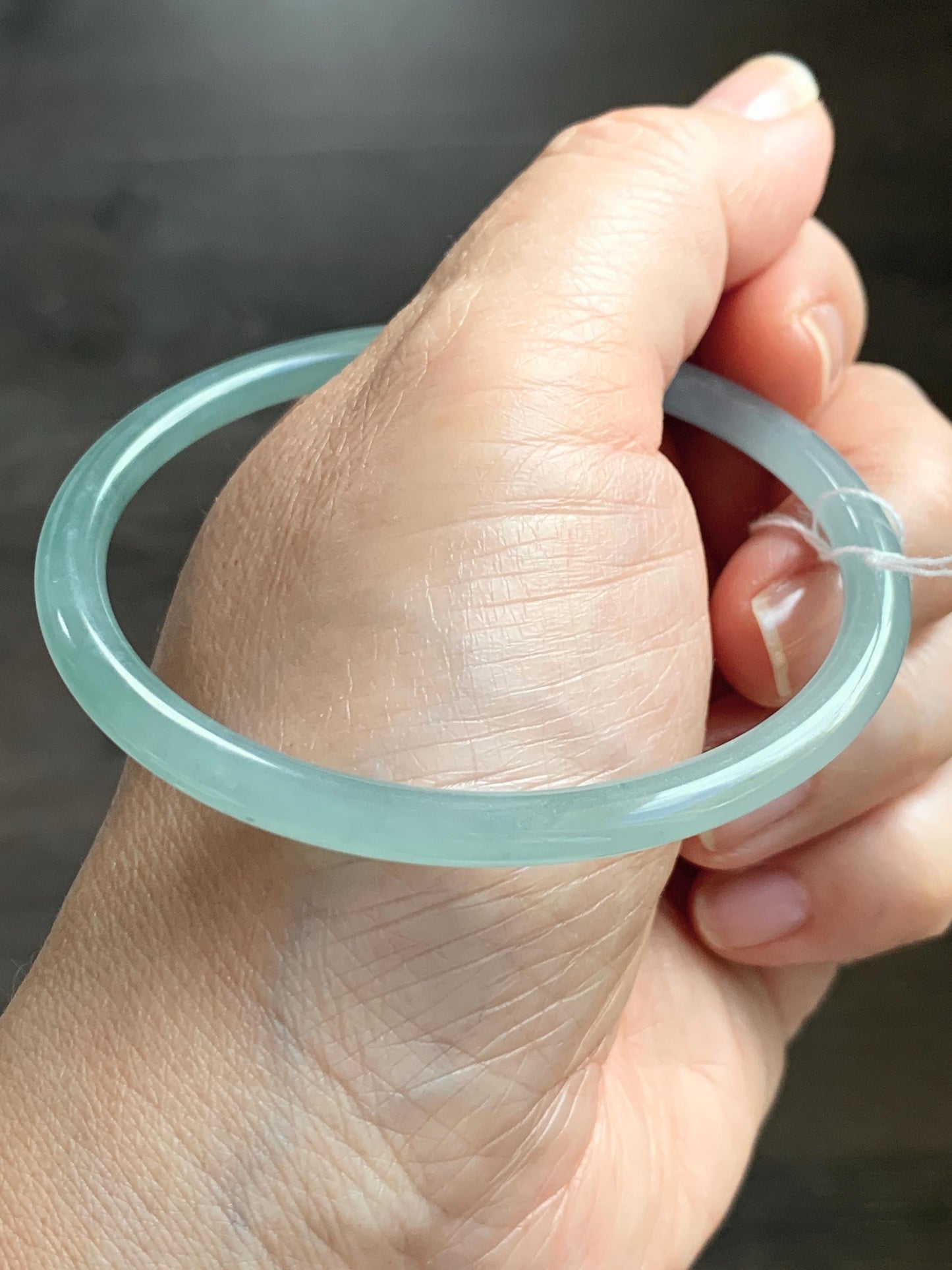 Certified Natural Grade A Guatemalan Icy Translucent Light Dusty Teal Blue Jade Jadeite Bangle Bracelet 57.6mm 7.12" 天然冰危浅蓝绿翡翠圆条手镯 078