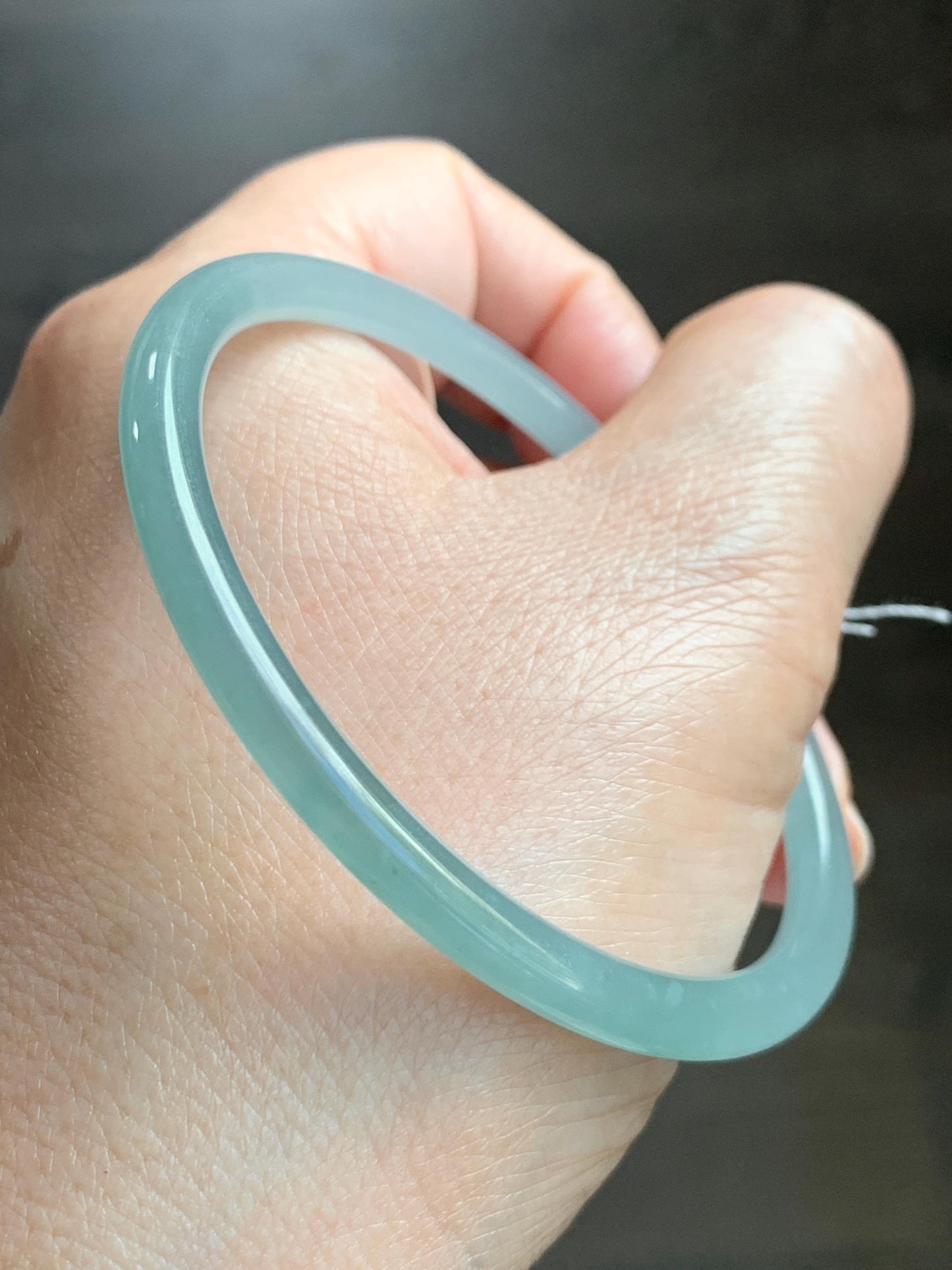 Certified Natural Grade A Guatemalan Icy Translucent Light Dusty Teal Blue Jade Jadeite Bangle Bracelet 57.6mm 7.12" 天然冰危浅蓝绿翡翠圆条手镯 078