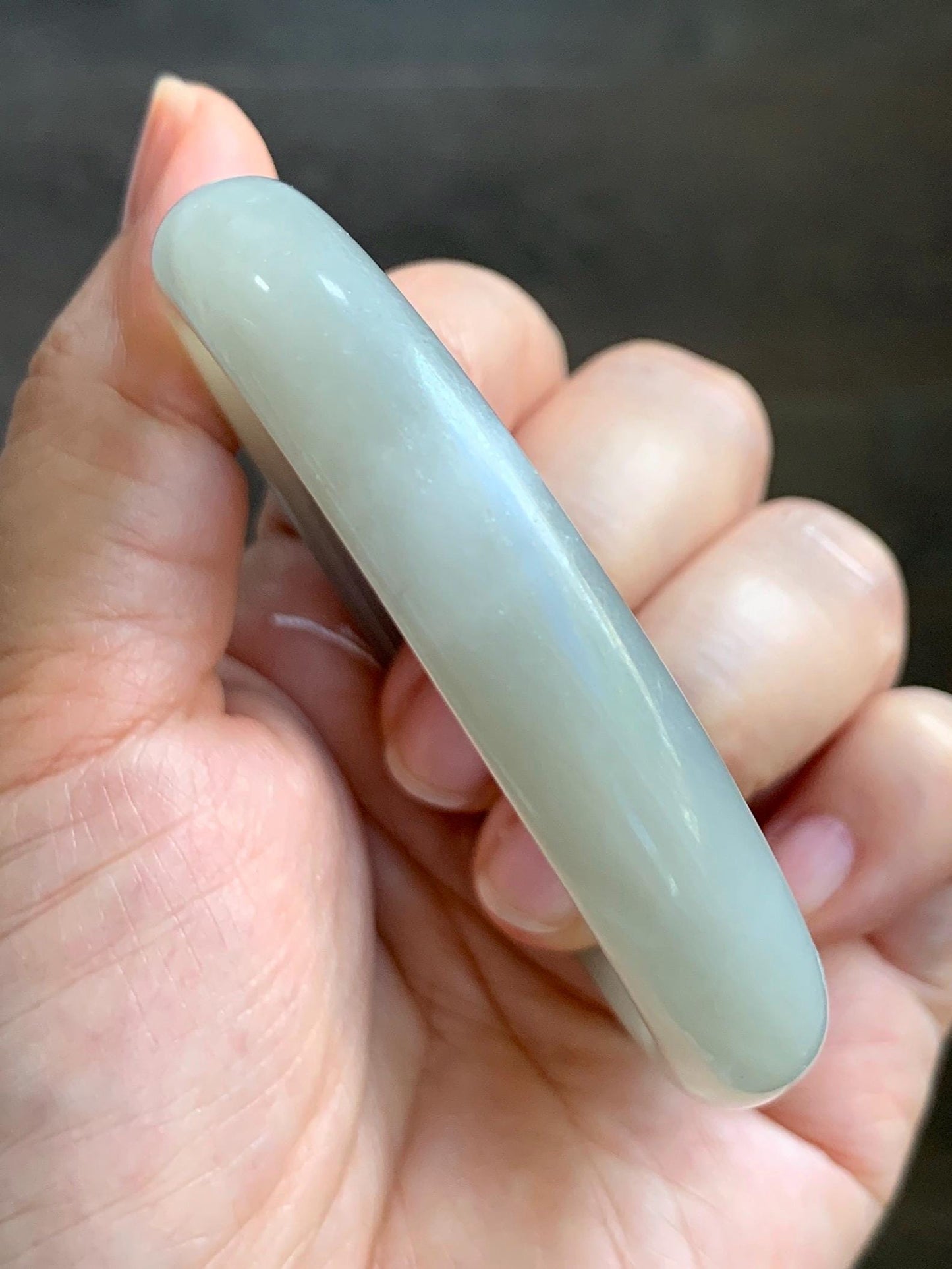 Certified Natural Nephrite Jade Translucent Light Gray Bangle Bracelet 56.8mm 7” 70.2g 天然和田玉烟灰手镯 066