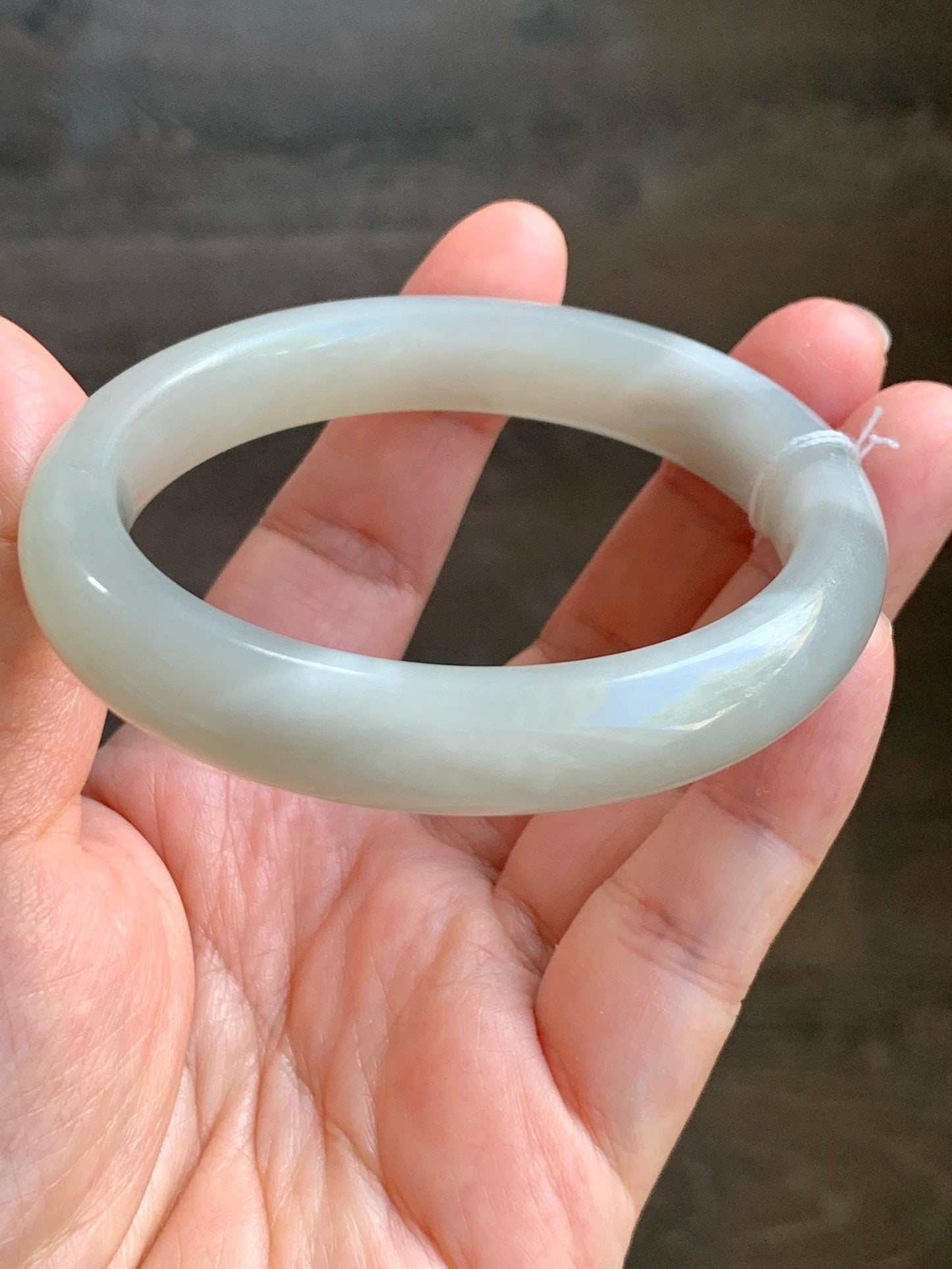 Certified Natural Nephrite Jade Translucent Light Gray Bangle Bracelet 56.8mm 7” 70.2g 天然和田玉烟灰手镯 066