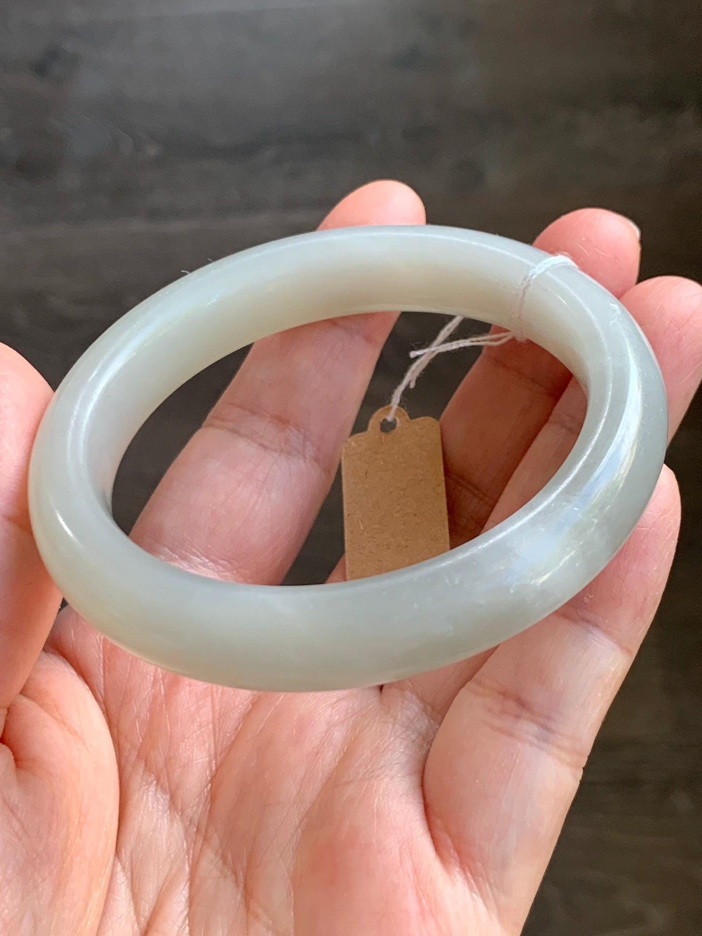 Certified Natural Nephrite Jade Translucent Light Gray Bangle Bracelet 56.8mm 7” 70.2g 天然和田玉烟灰手镯 066