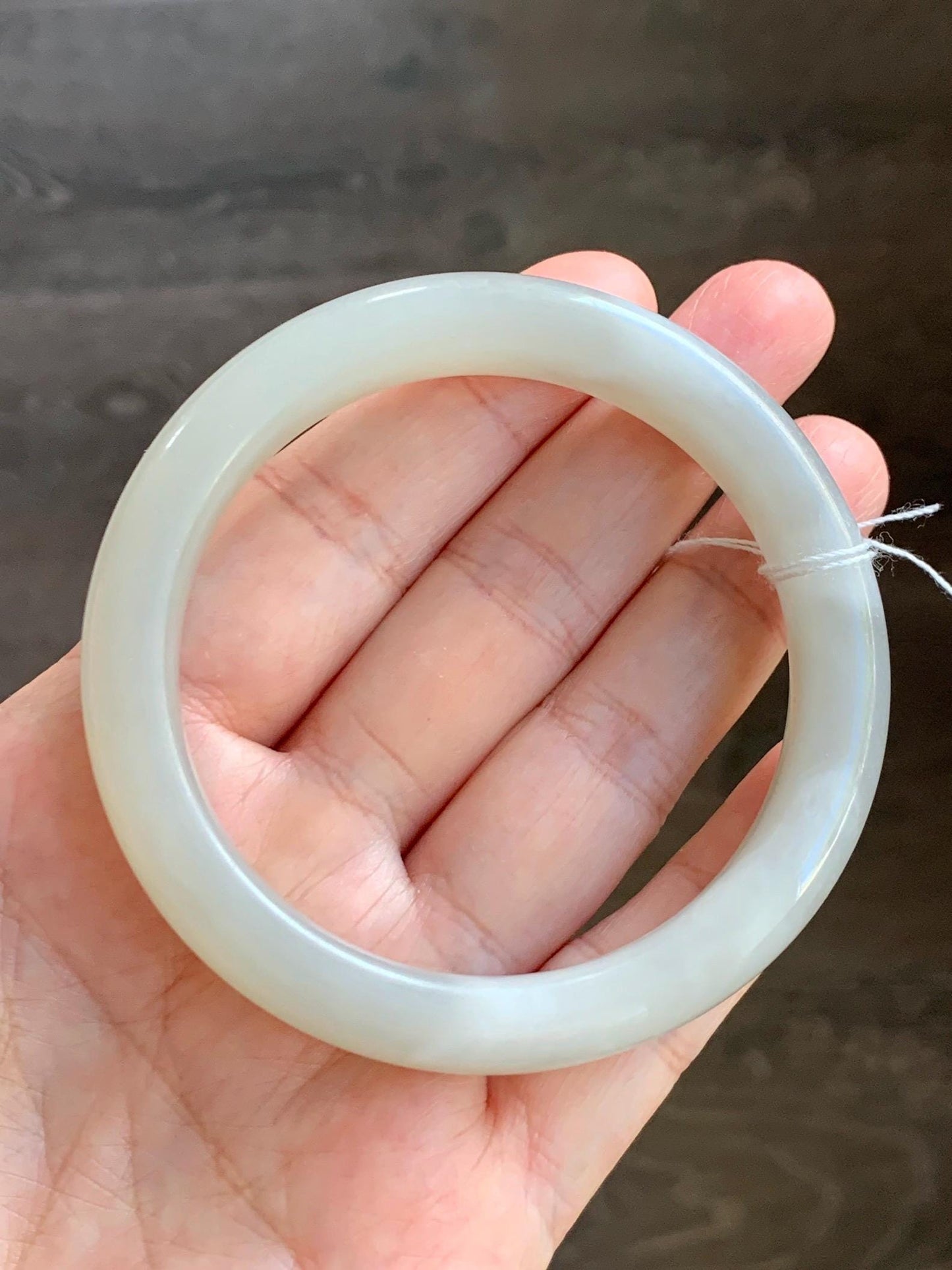 Certified Natural Nephrite Jade Translucent Light Gray Bangle Bracelet 56.8mm 7” 70.2g 天然和田玉烟灰手镯 066