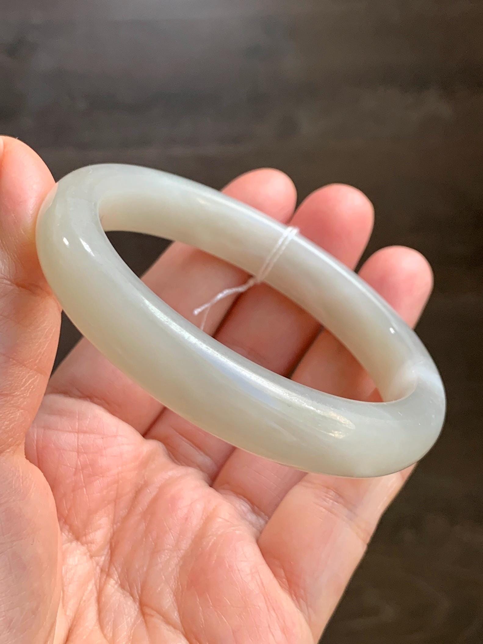 Certified Natural Nephrite Jade Translucent Light Gray Bangle Bracelet 56.8mm 7” 70.2g 天然和田玉烟灰手镯 066