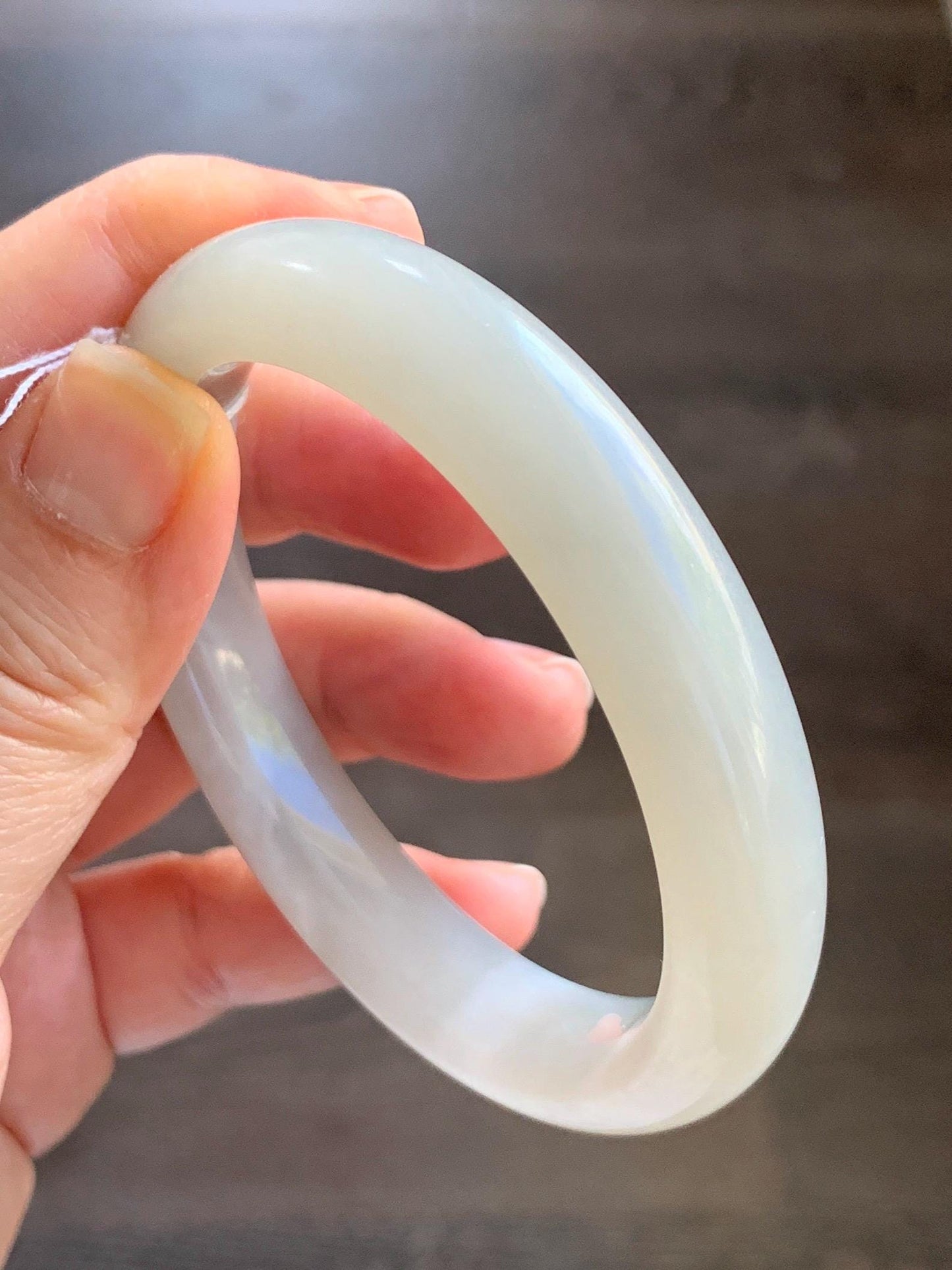 Certified Natural Nephrite Jade Translucent Light Gray Bangle Bracelet 56.8mm 7” 70.2g 天然和田玉烟灰手镯 066