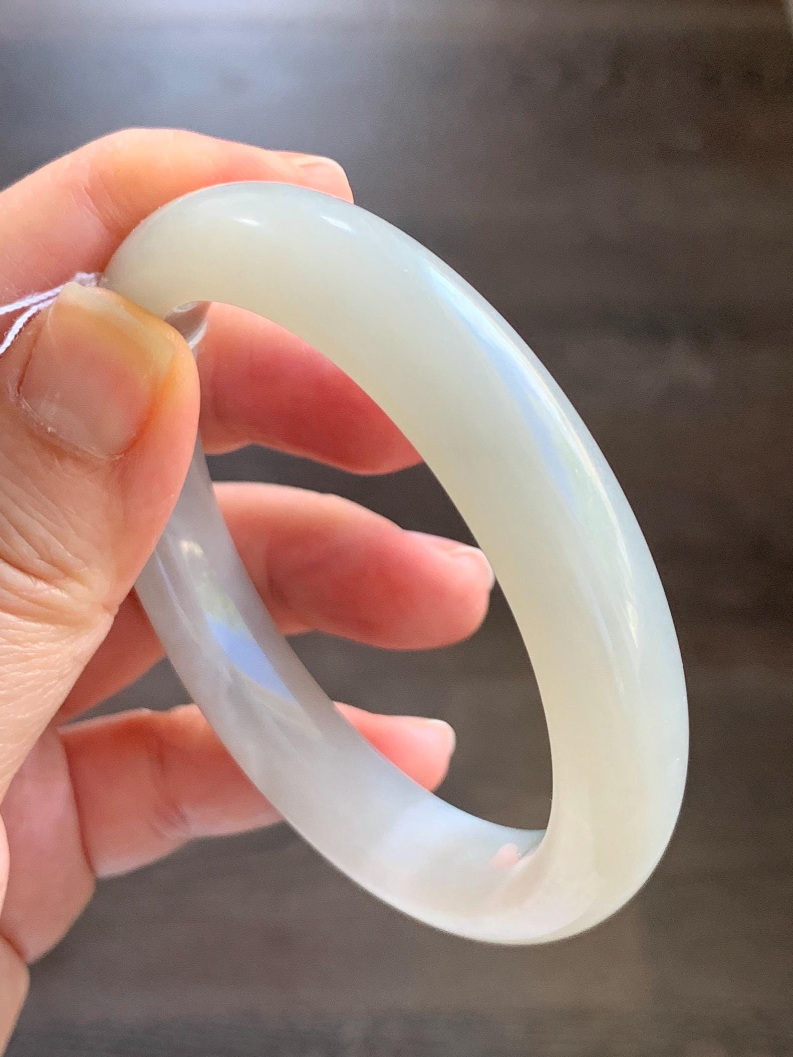 Certified Natural Nephrite Jade Translucent Light Gray Bangle Bracelet 56.8mm 7” 70.2g 天然和田玉烟灰手镯 066
