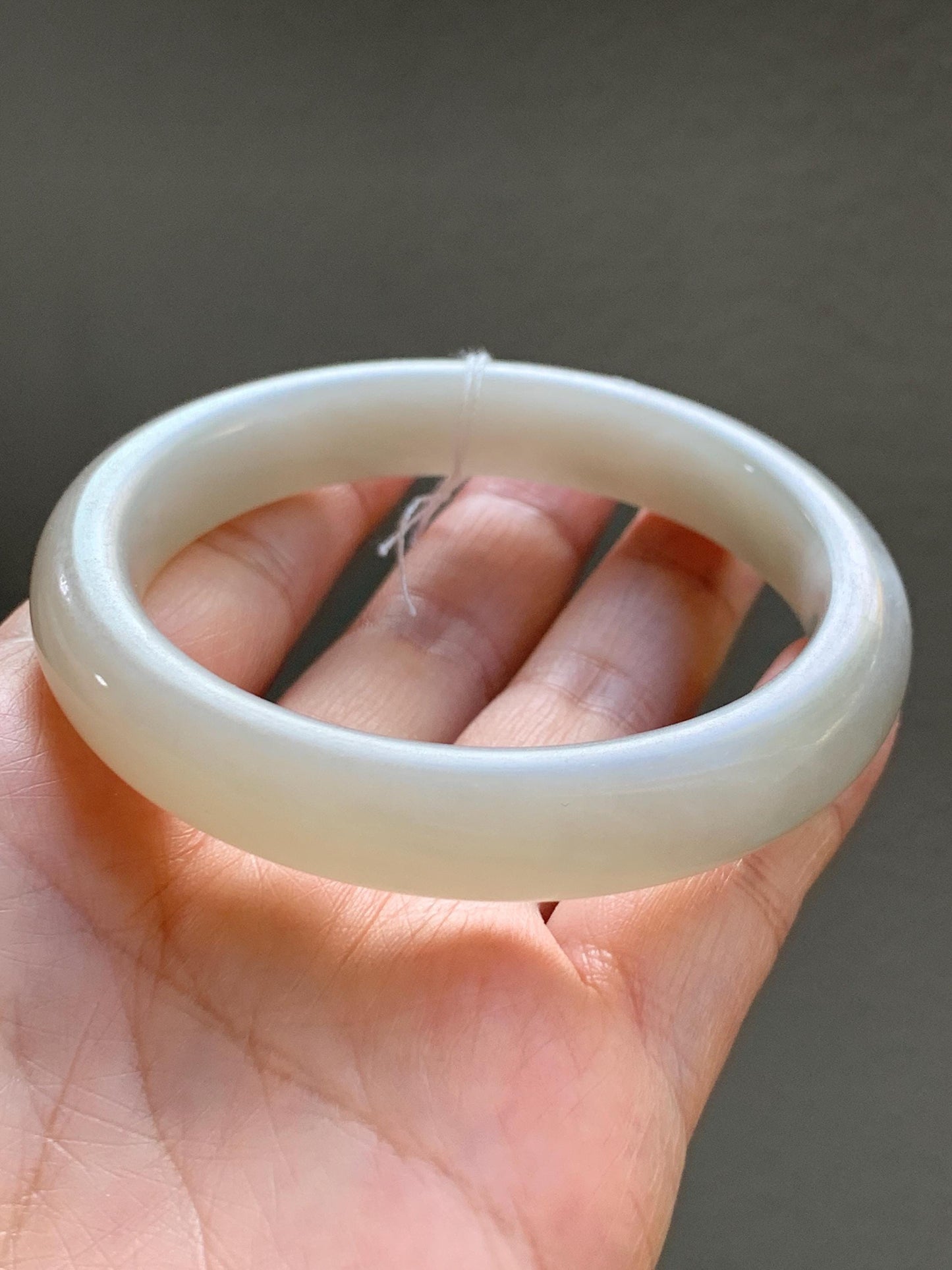 Certified Natural Nephrite Jade Translucent Light Gray Bangle Bracelet 56.8mm 7” 70.2g 天然和田玉烟灰手镯 066