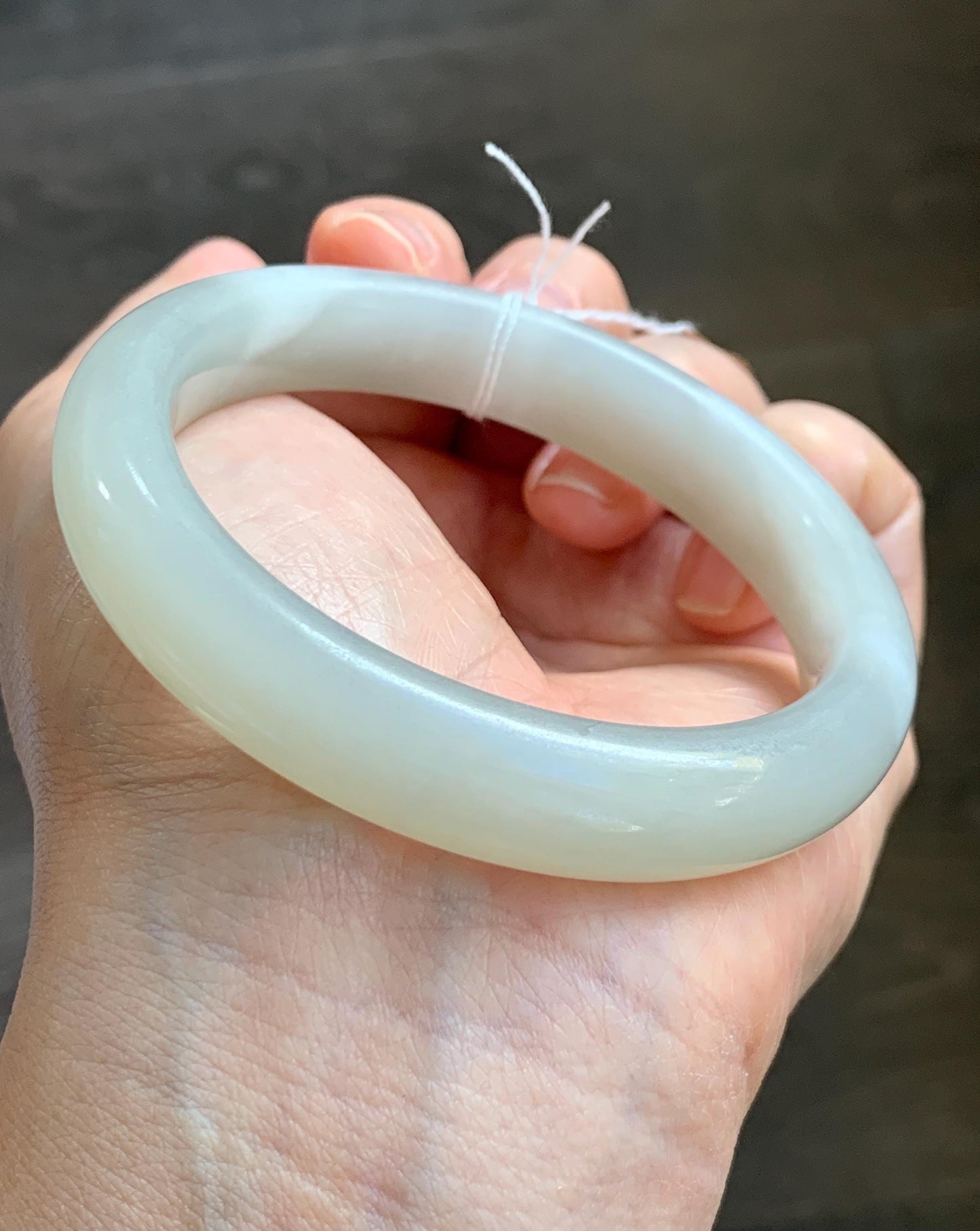 Certified Natural Nephrite Jade Translucent Light Gray Bangle Bracelet 56.8mm 7” 70.2g 天然和田玉烟灰手镯 066