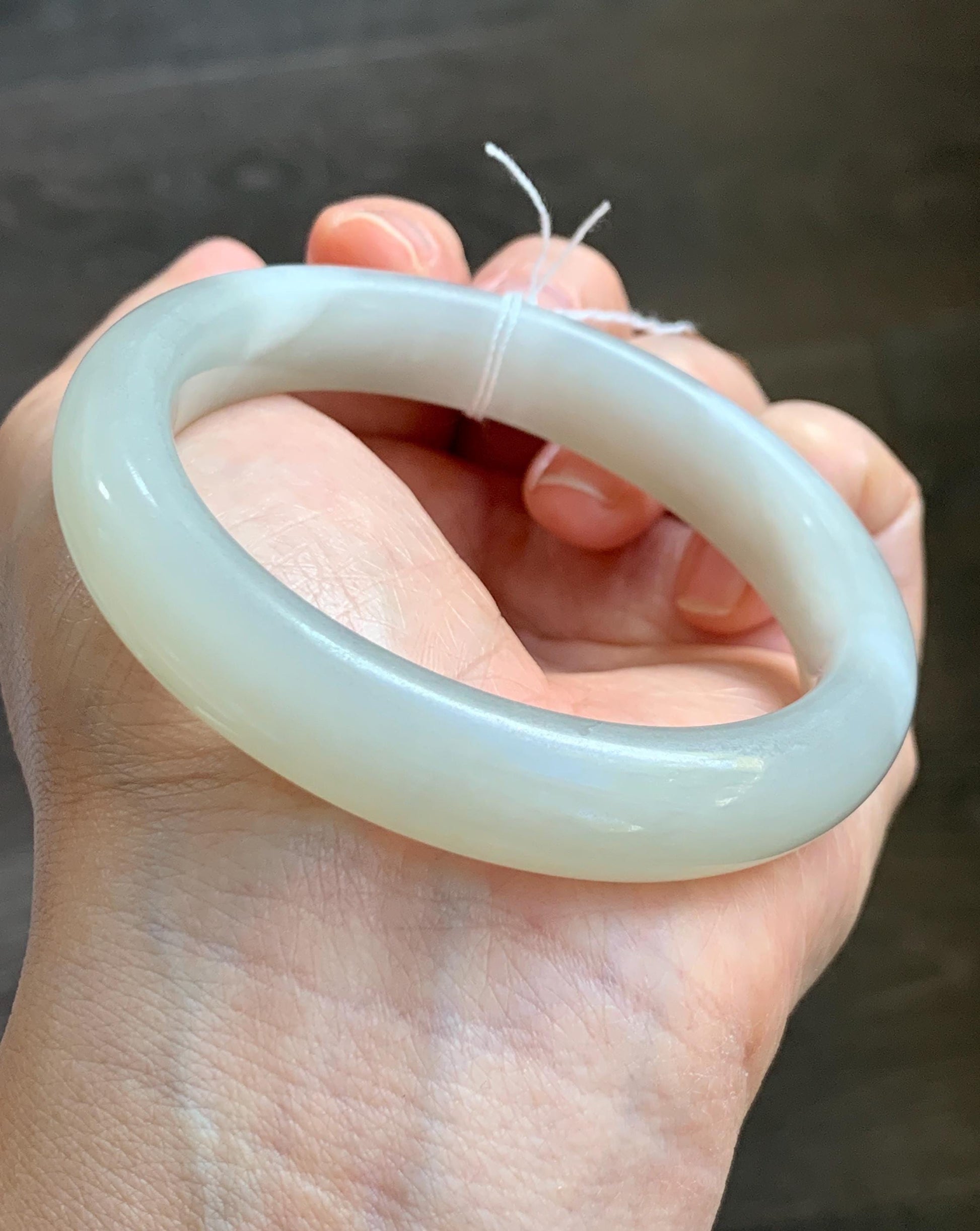 Certified Natural Nephrite Jade Translucent Light Gray Bangle Bracelet 56.8mm 7” 70.2g 天然和田玉烟灰手镯 066