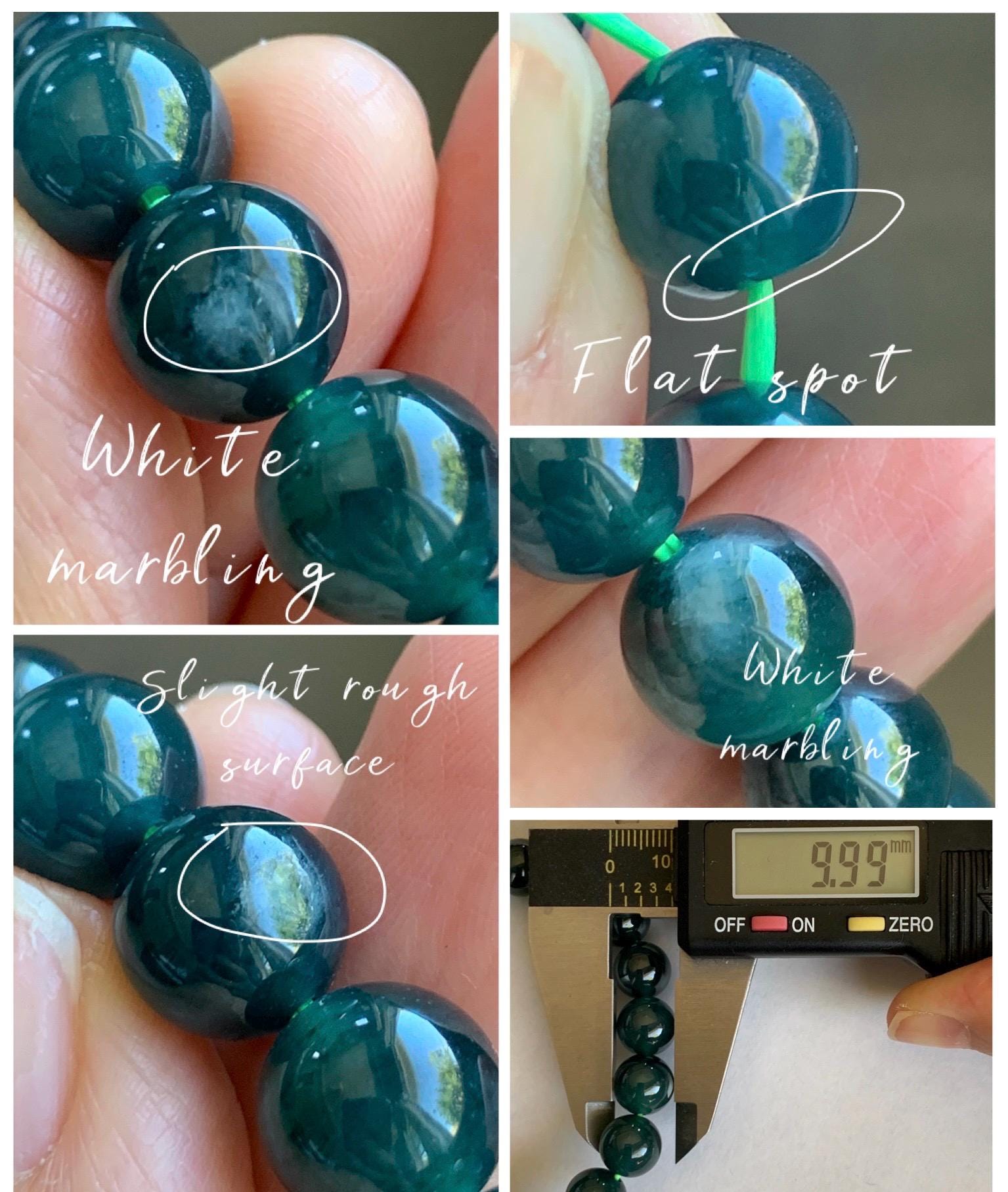 Natural Guatemalan Grade A Icy Translucent Dark Teal Blue Jade Jadeite Beaded Bracelet Stretchy 9.9mm 7” 32g 天然冰危深蓝绿翡翠圆珠手串 WSL268