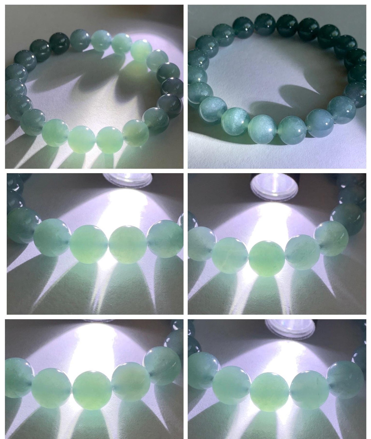 Natural Grade A Guatemalan Icy Translucent Dusty Blue Jade Jadeite Beaded Bracelet Stretchy 9.6mm 7” 31g 天然冰危蓝翡翠圆珠手串 WQL150