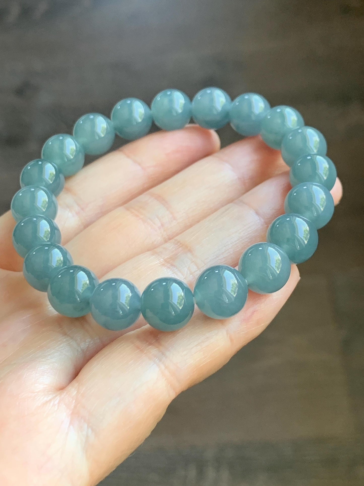 Natural Grade A Guatemalan Icy Translucent Dusty Blue Jade Jadeite Beaded Bracelet Stretchy 9.6mm 7” 31g 天然冰危蓝翡翠圆珠手串 WQL150