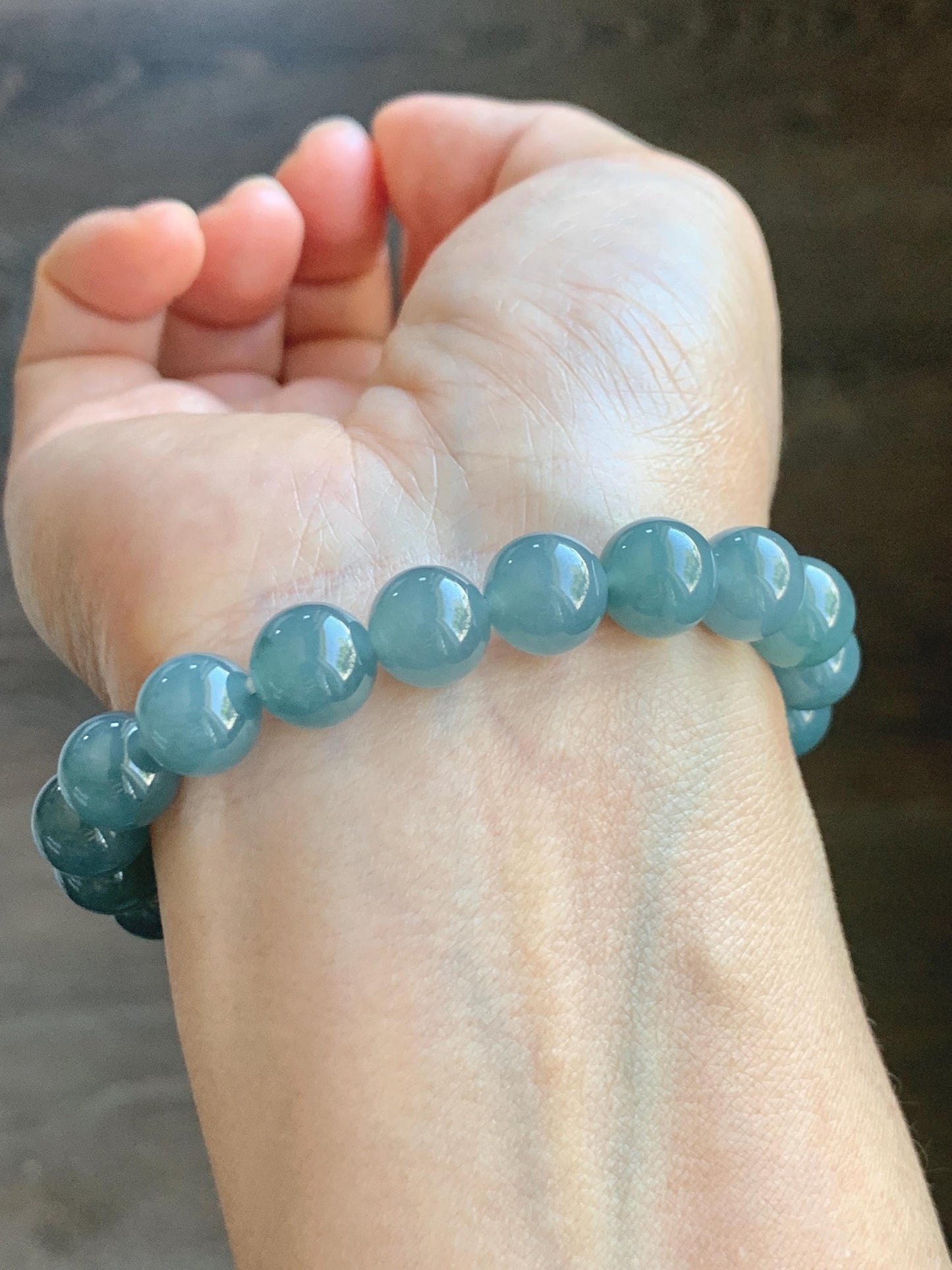 Natural Grade A Guatemalan Icy Translucent Dusty Blue Jade Jadeite Beaded Bracelet Stretchy 9.6mm 7” 31g 天然冰危蓝翡翠圆珠手串 WQL150