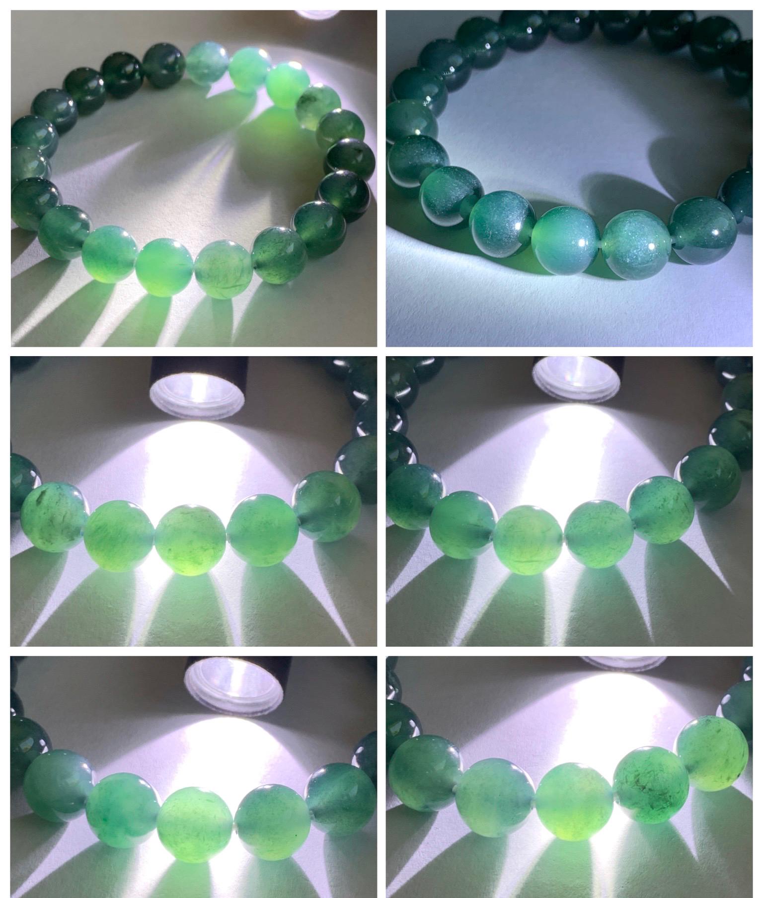 Natural Guatemalan Grade A Icy Translucent Dark Teal Blue Jade Jadeite Beaded Bracelet Stretchy 9.8mm 7.25” 31g 天然冰危深蓝绿翡翠圆珠手串 WSU268
