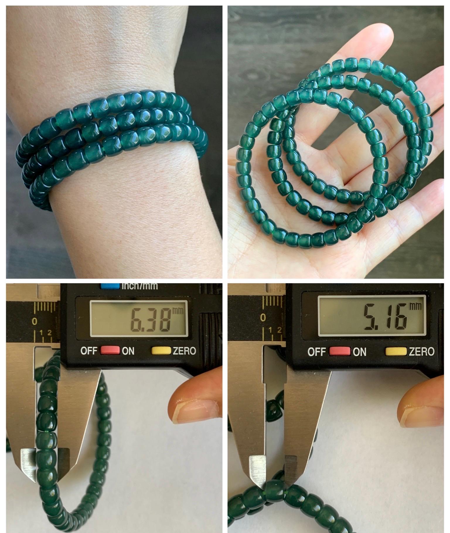 Natural Grade A Guatemalan Icy Highly Translucent Dark Teal Jade Jadeite Barrel Beads Beaded Bracelet 6.4x5mm 7” 15g 天然冰胶危深蓝绿翡翠桶珠手串 WLG660