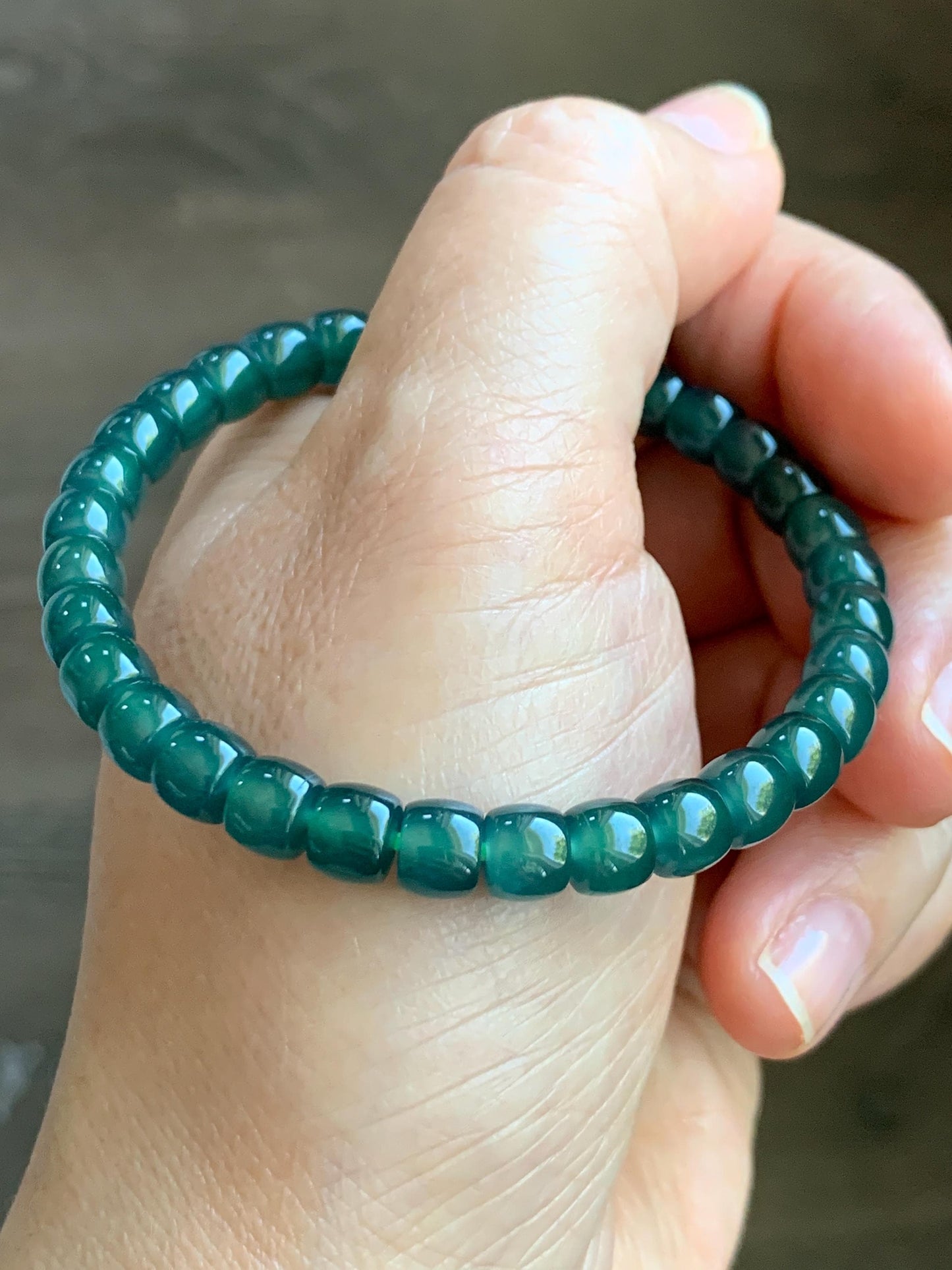 Natural Grade A Guatemalan Icy Highly Translucent Dark Teal Jade Jadeite Barrel Beads Beaded Bracelet 6.4x5mm 7” 15g 天然冰胶危深蓝绿翡翠桶珠手串 WLG660
