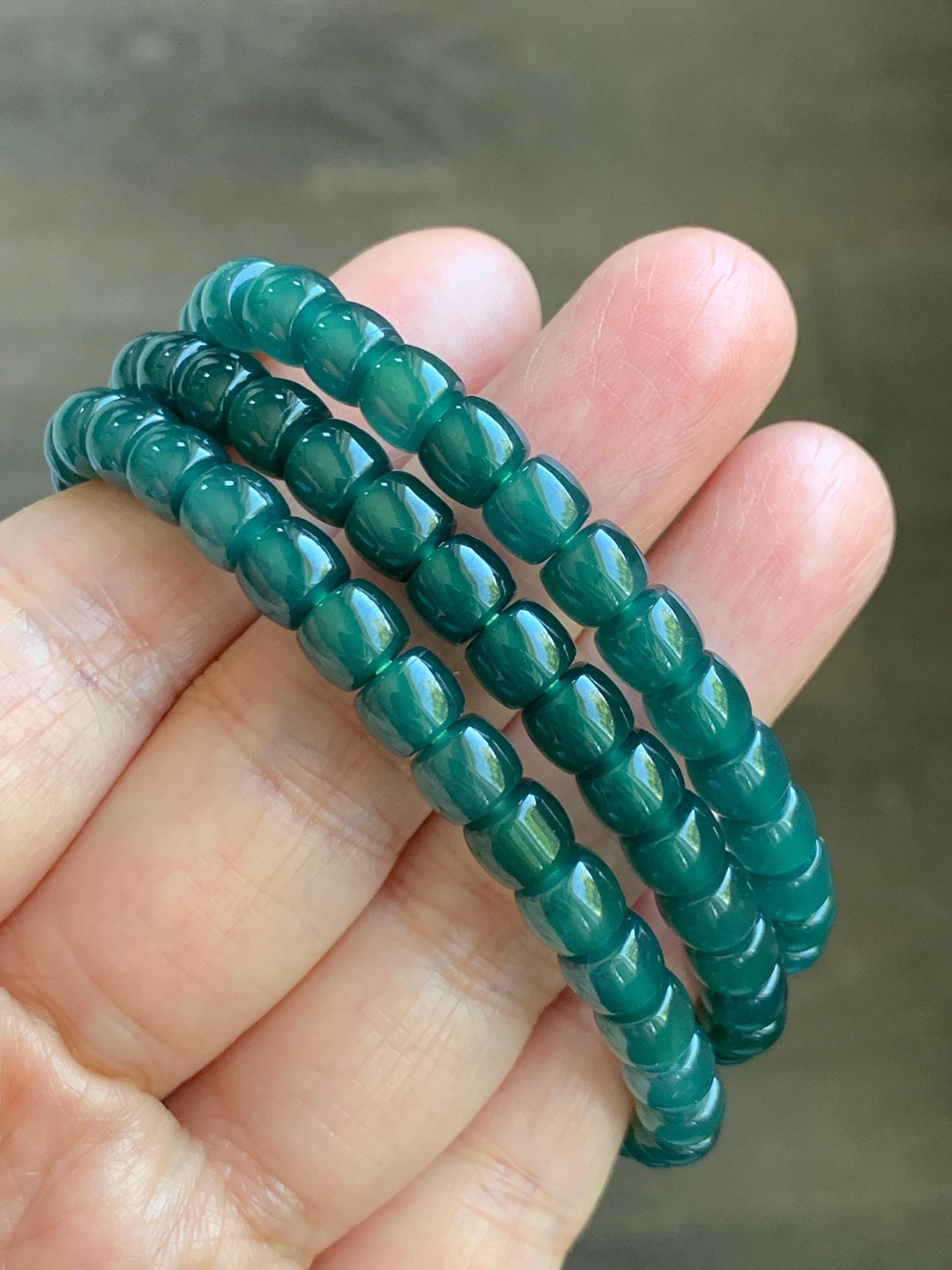 Natural Grade A Guatemalan Icy Highly Translucent Dark Teal Jade Jadeite Barrel Beads Beaded Bracelet 6.4x5mm 7” 15g 天然冰胶危深蓝绿翡翠桶珠手串 WLG660