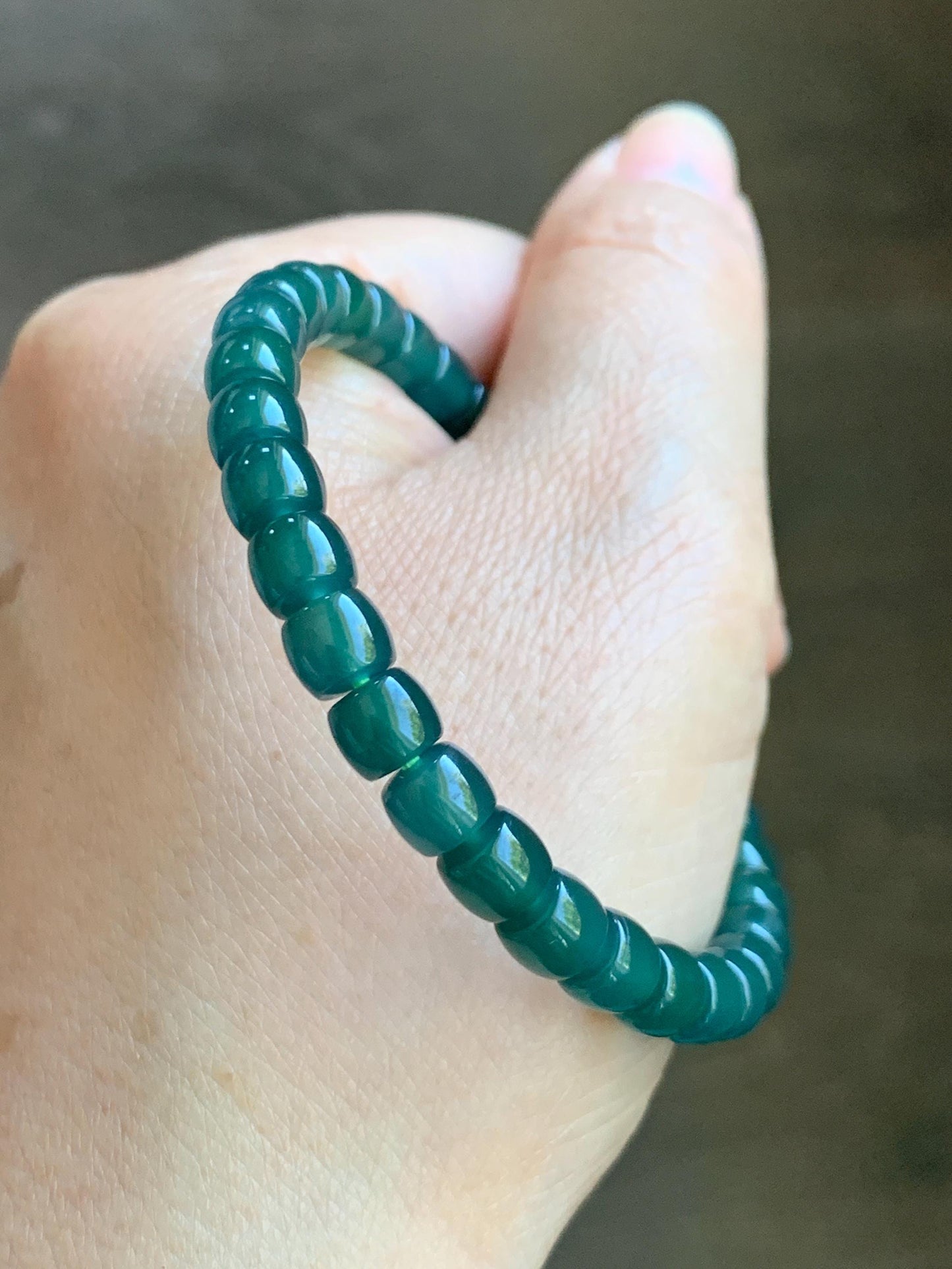 Natural Grade A Guatemalan Icy Highly Translucent Dark Teal Jade Jadeite Barrel Beads Beaded Bracelet 6.4x5mm 7” 15g 天然冰胶危深蓝绿翡翠桶珠手串 WLG660