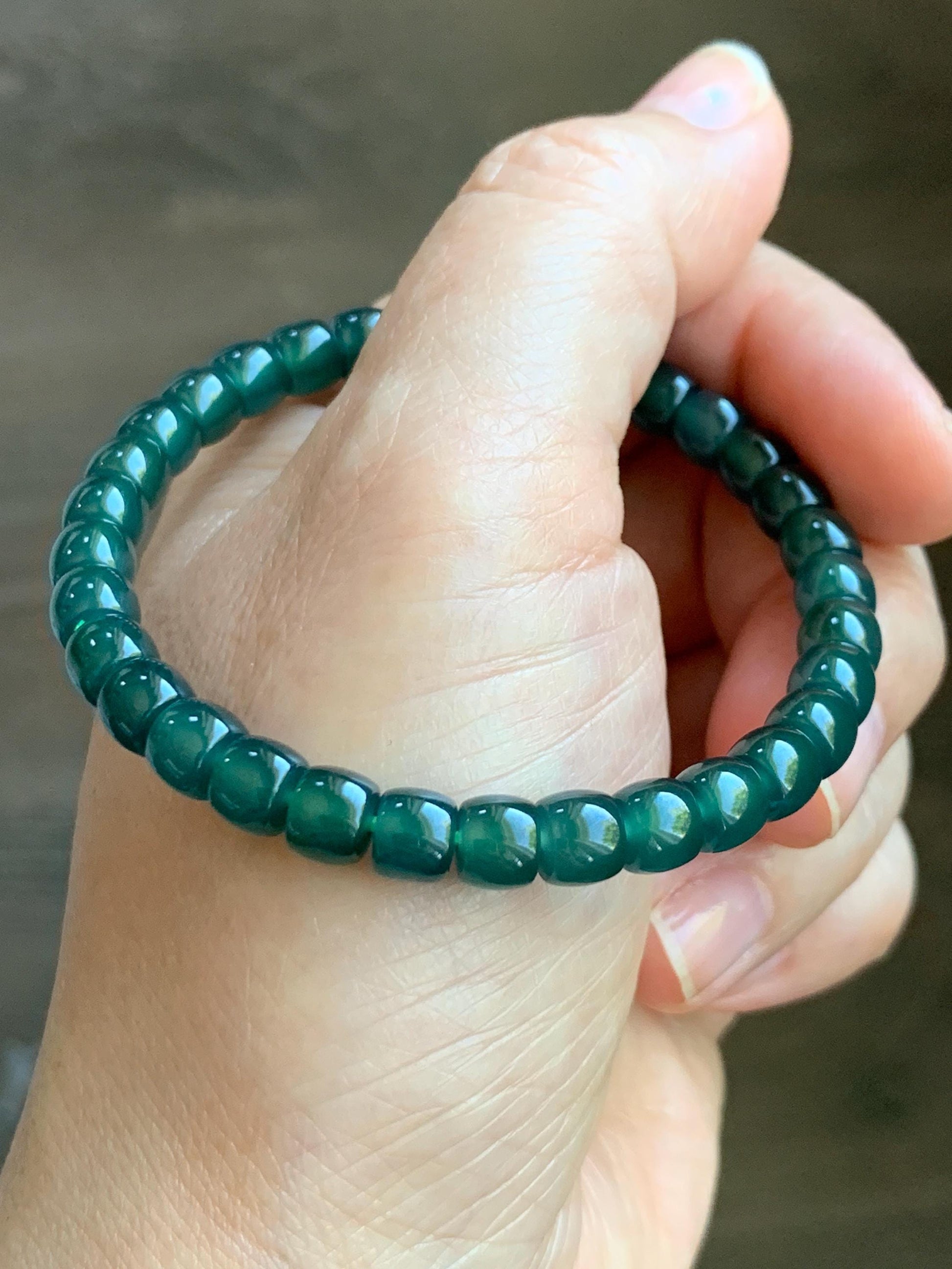 Natural Grade A Guatemalan Icy Highly Translucent Dark Teal Jade Jadeite Barrel Beads Beaded Bracelet 6.4x5mm 7” 15g 天然冰胶危深蓝绿翡翠桶珠手串 WLG660